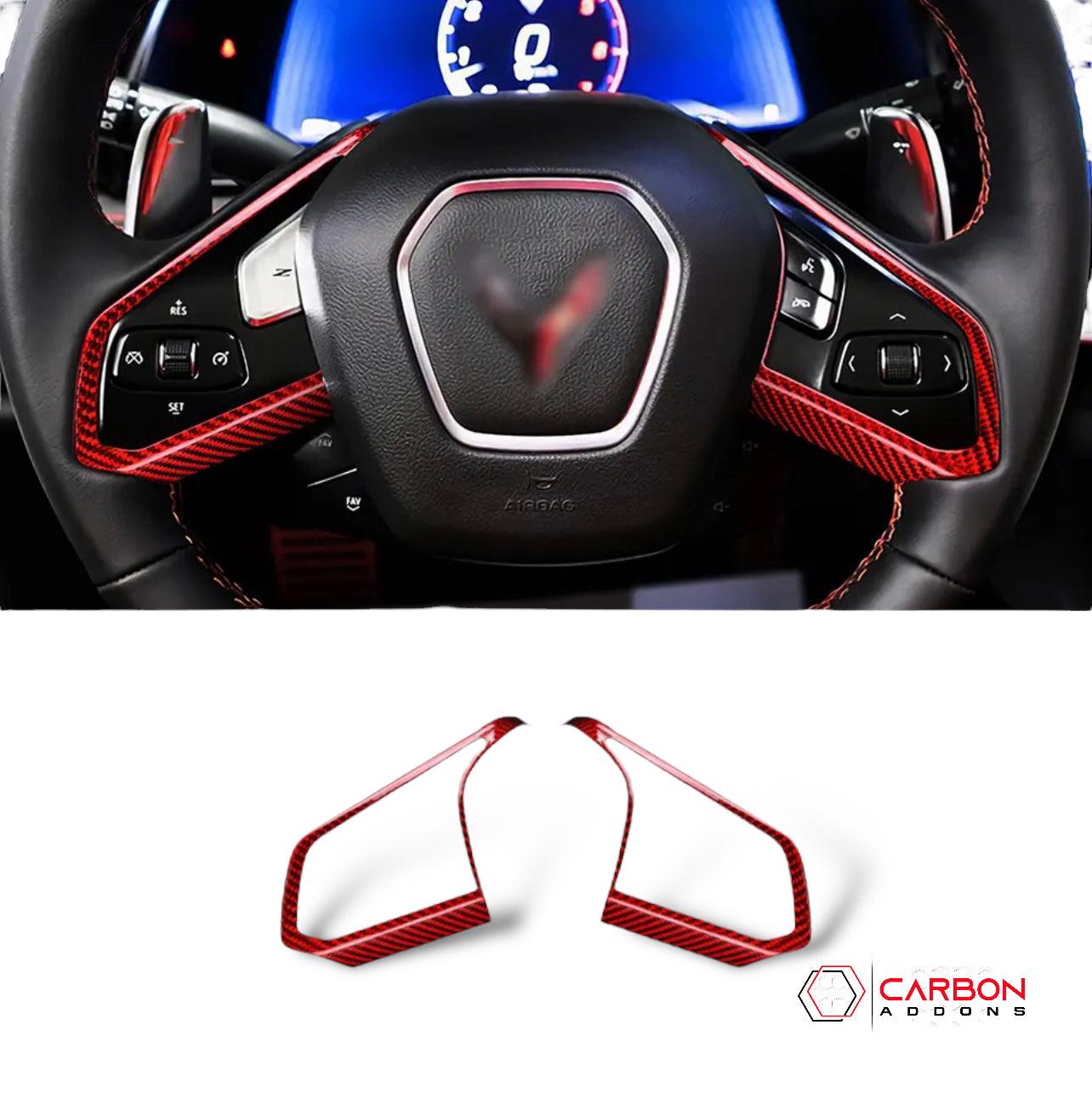 [2pcs] C8 Corvette Carbon Fiber Steering Chrome Trim Delete Covers - carbonaddons Carbon Fiber Parts, Accessories, Upgrades, Mods