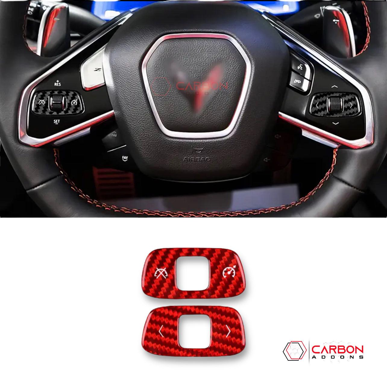 [2pcs] C8 Corvette Carbon Fiber Steering Wheel Roller Control Trim Cover - carbonaddons Carbon Fiber Parts, Accessories, Upgrades, Mods