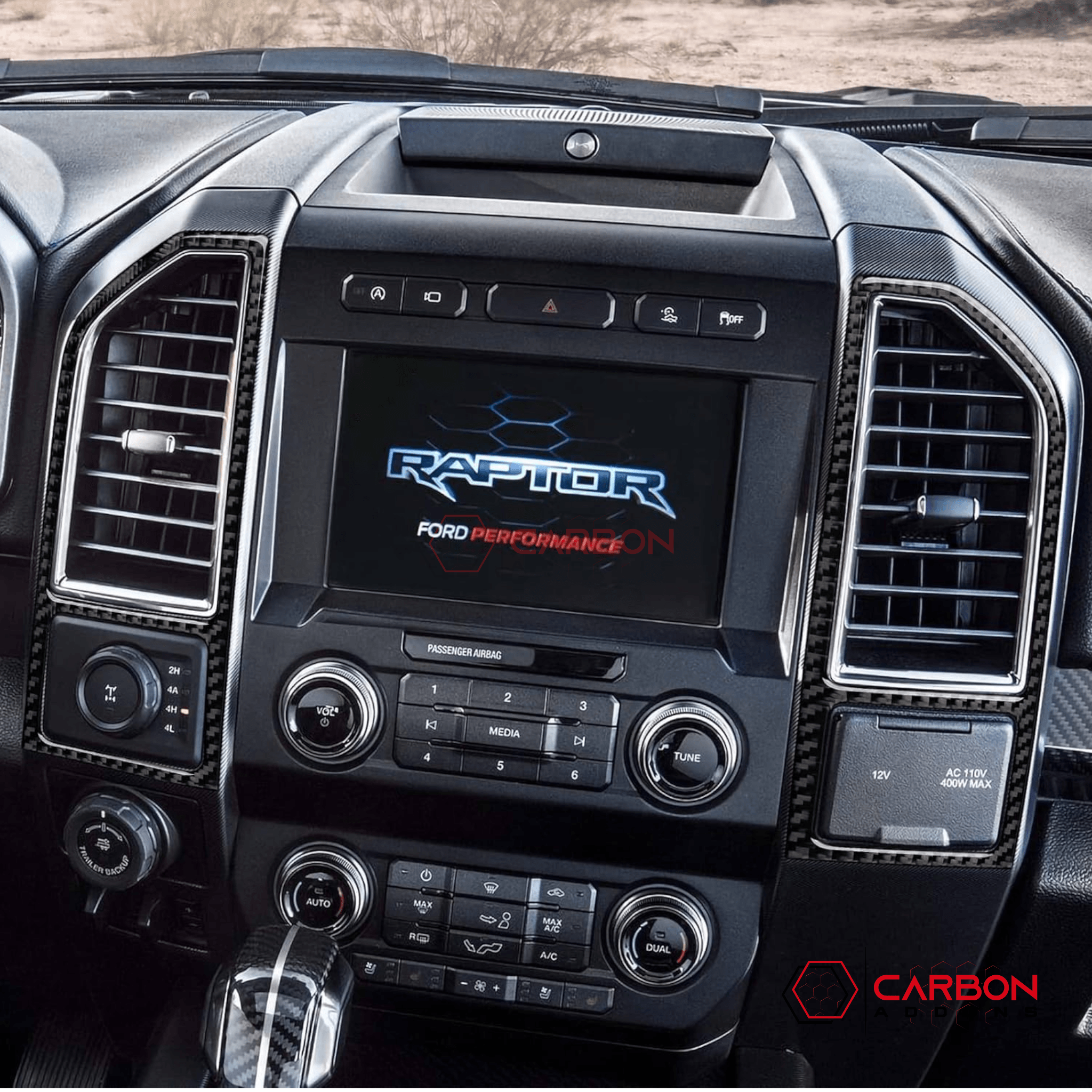 [2pcs] Real Carbon Dash Center AC Vent Trim Overlay | 2015-2020 Ford F150 - carbonaddons Carbon Fiber Parts, Accessories, Upgrades, Mods