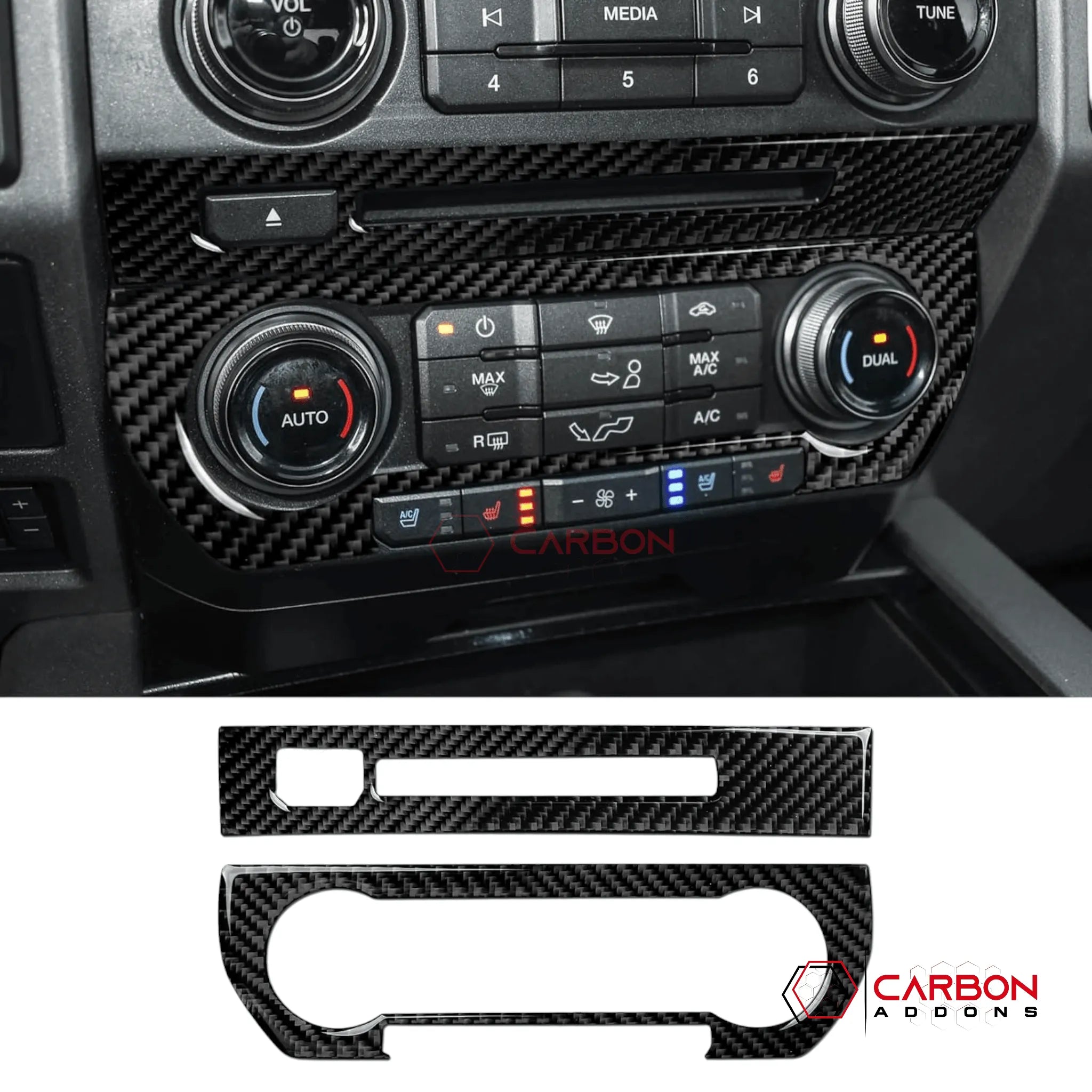 2pcs Real Carbon Fiber Cd Panel And Ac Control Trim Overlay 2015 2020 Ford F150 Carbon Fiber 0596