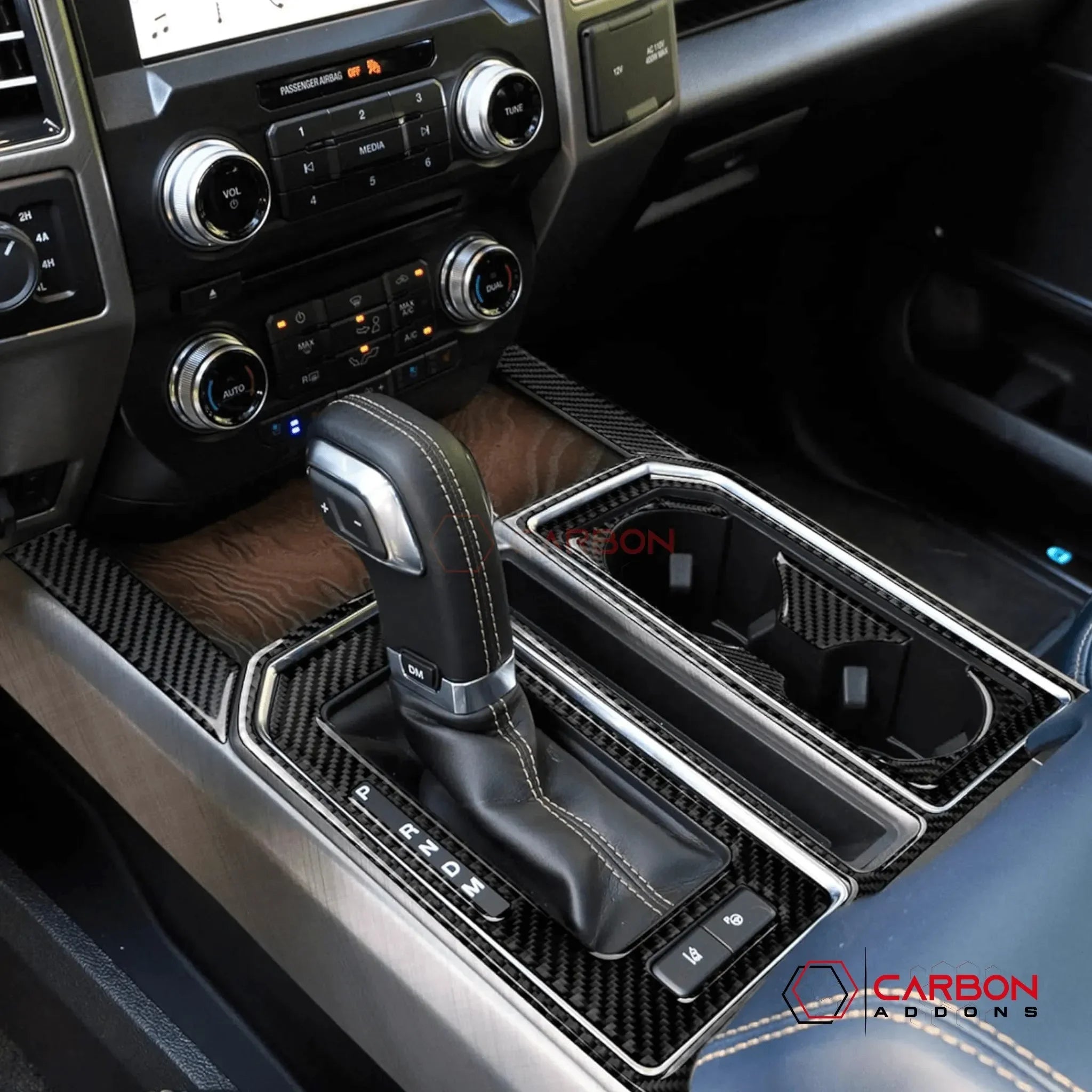 4Pcs Carbon Fiber Look Center Console Trim Kit For Ford F-150 2015-2020 – Self-Adhesive Interior Upgrade