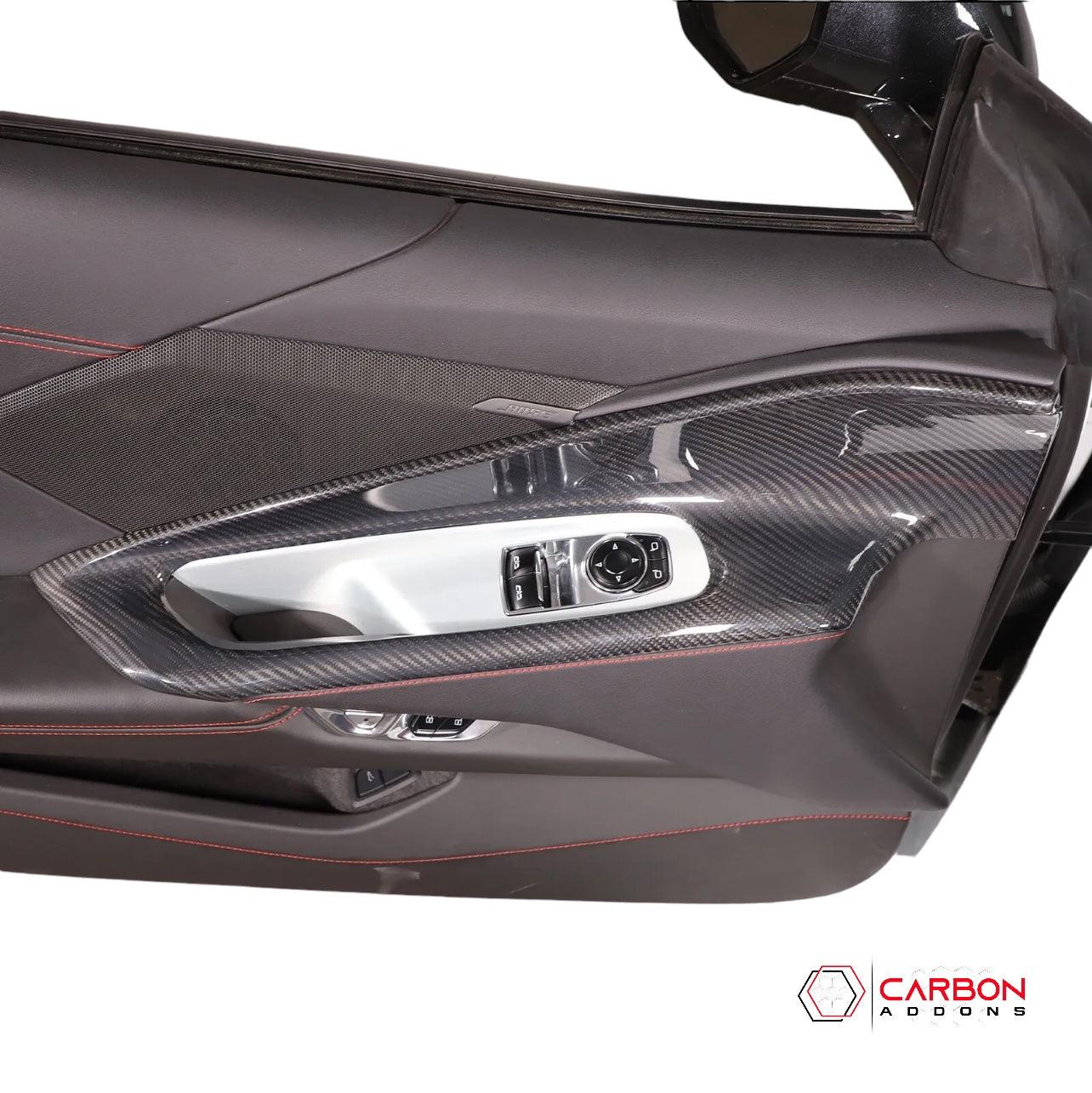 [2pcs Set] C8 Corvette 2020+ Real Carbon Fiber Window Switch Outer Trim Panel Frame Cover - carbonaddons Carbon Fiber Parts, Accessories, Upgrades, Mods