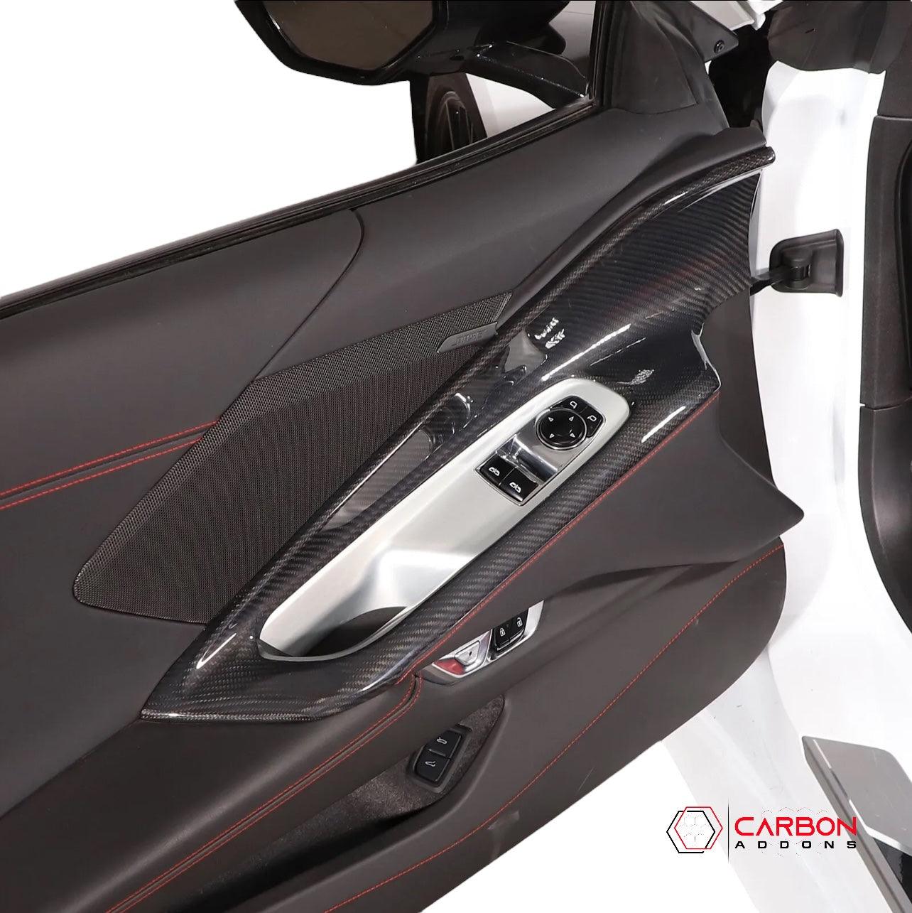 [2pcs Set] C8 Corvette 2020+ Real Carbon Fiber Window Switch Outer Trim Panel Frame Cover - carbonaddons Carbon Fiber Parts, Accessories, Upgrades, Mods
