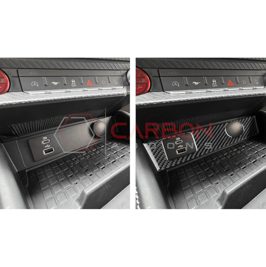 2024+ S650 Ford Mustang Real Carbon Fiber USB/12v Outlet Trim Overlay