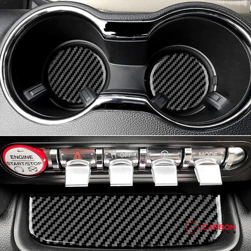 [3pcs] Real Carbon Fiber Coin & Cup Holder Trim Overlay for Ford Mustang 2015-2023 - carbonaddons Carbon Fiber Parts, Accessories, Upgrades, Mods