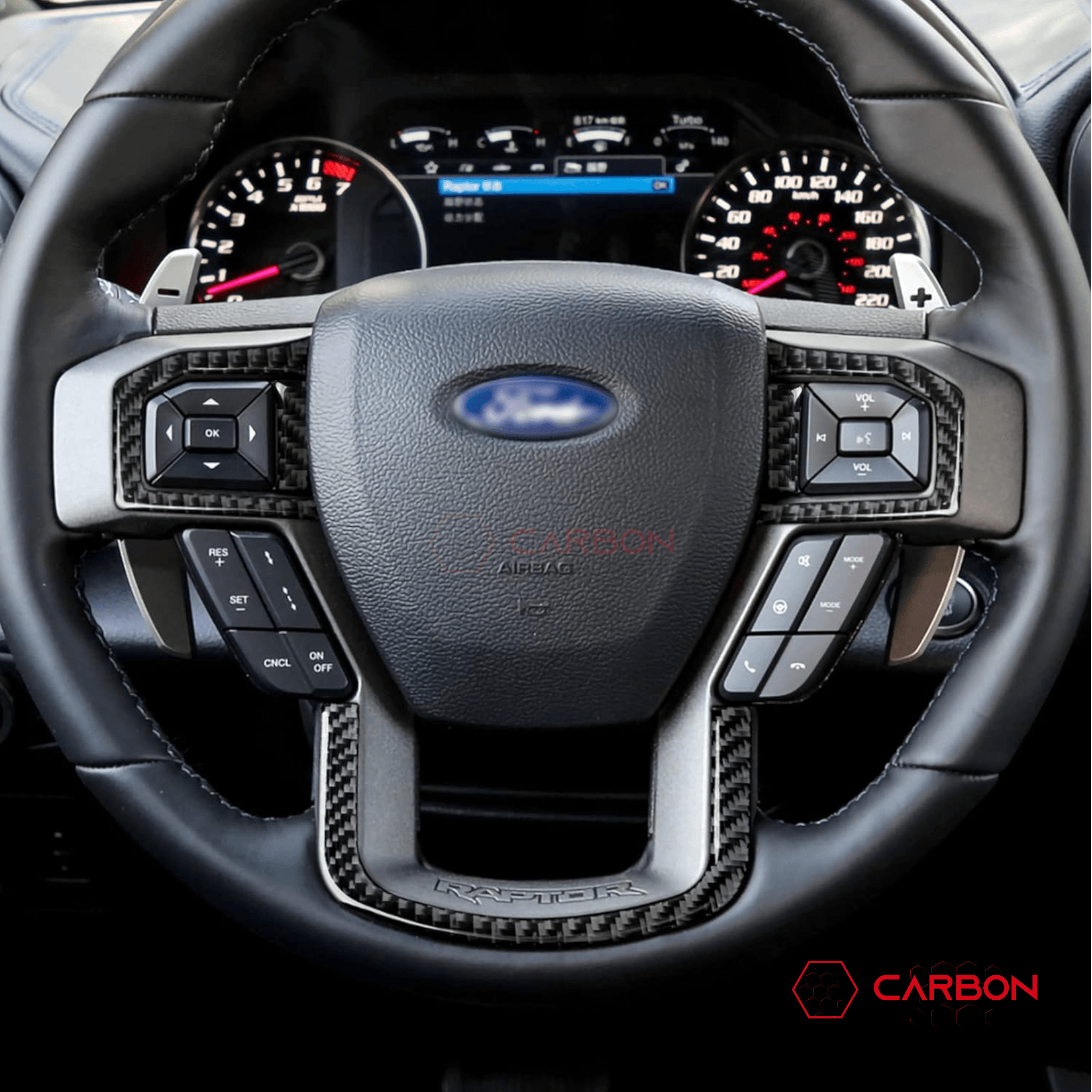 [5pcs] Real Carbon Fiber Steering Wheel Trim Overlay | 2015-2020 Ford F150 - carbonaddons Carbon Fiber Parts, Accessories, Upgrades, Mods