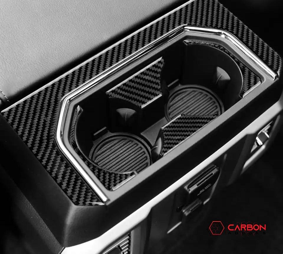 [5pcs] Real Carbon Rear Center Cup Holder Trim Overlay | 2015-2020 Ford F150 - carbonaddons Carbon Fiber Parts, Accessories, Upgrades, Mods