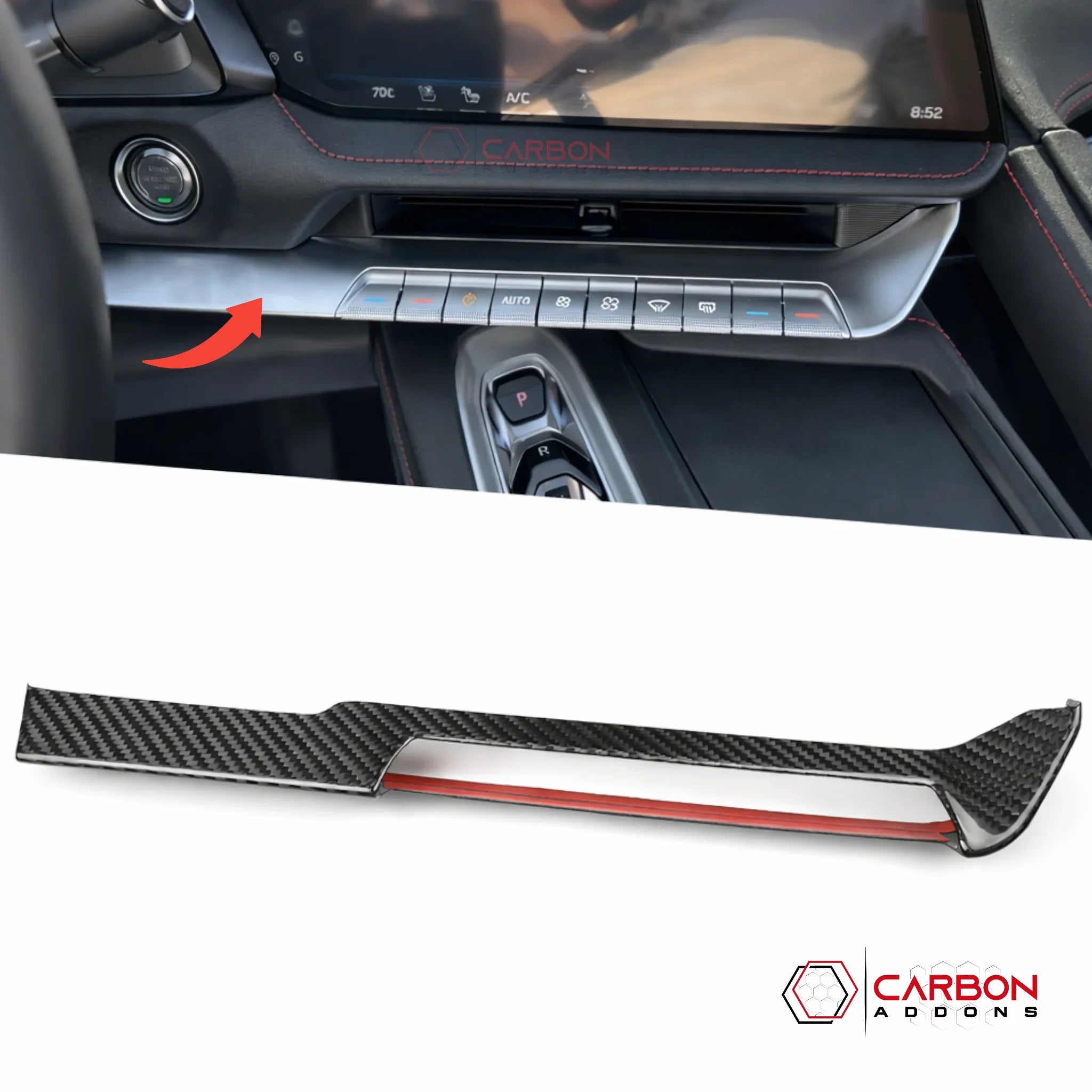 2026+ C8 Corvette Real Carbon Fiber AC Control Trim Cover | Chrome Delete