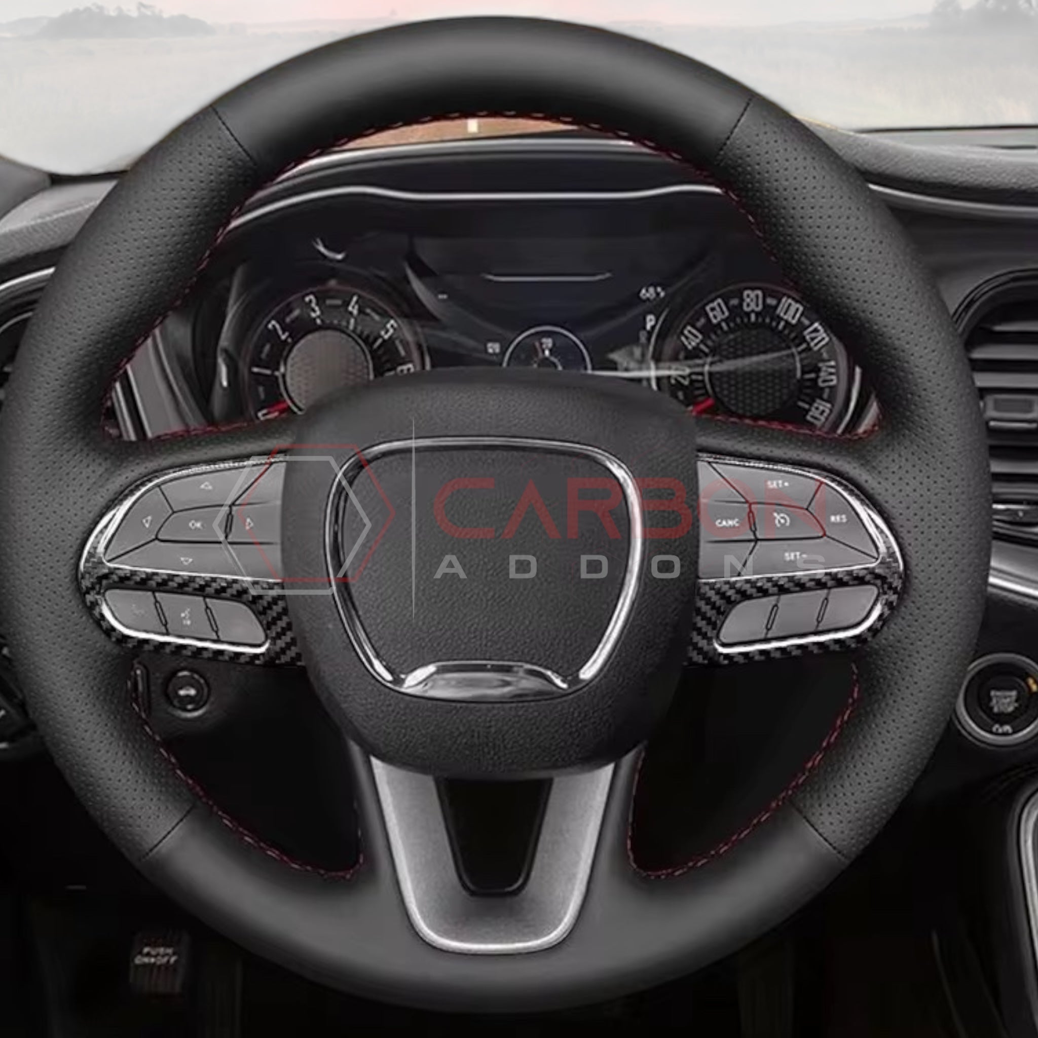 Real Carbon Fiber Steering Wheel Button Trim Covers | 2015-2023 Dodge Charger Challenger Durango