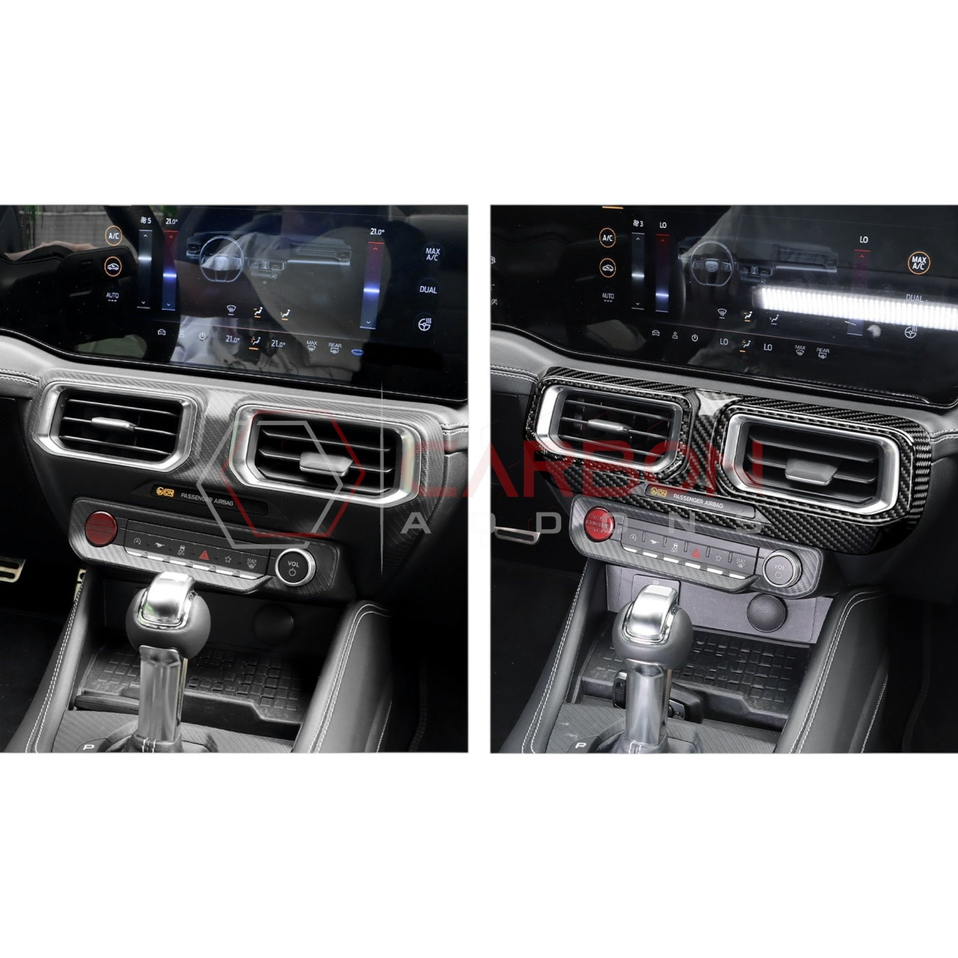 2024+ S650 Ford Mustang Real Carbon Fiber Dash Center AC Vents Trim Overlays