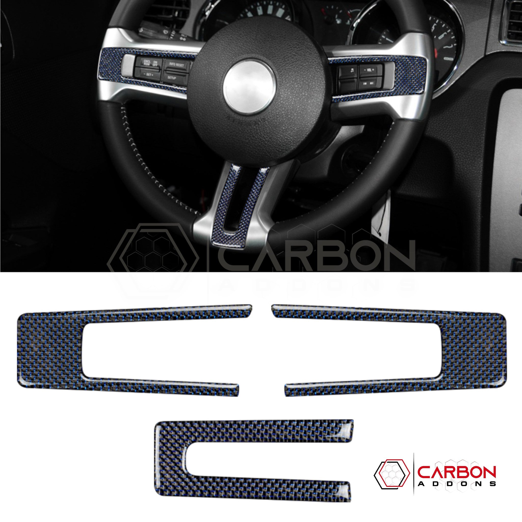 Mustang 2010-2014 Reflective Carbon Fiber Steering Wheel Trim Overlay