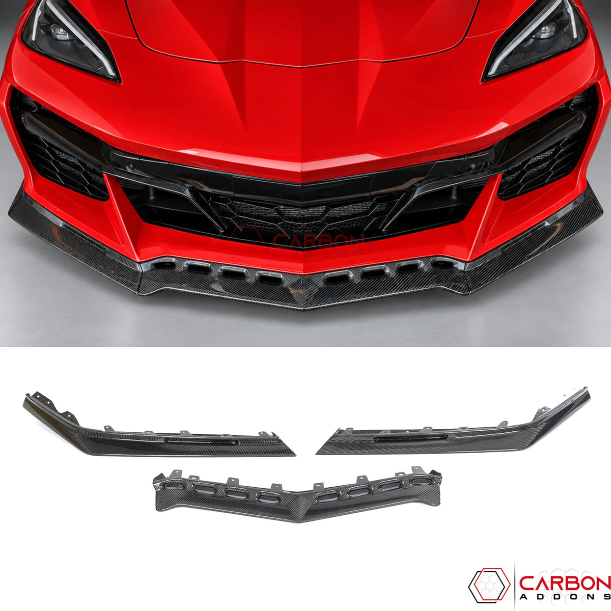 C8 Corvette Z06 Real Carbon Fiber Front Bumper Lip Splitter | 2023-2027