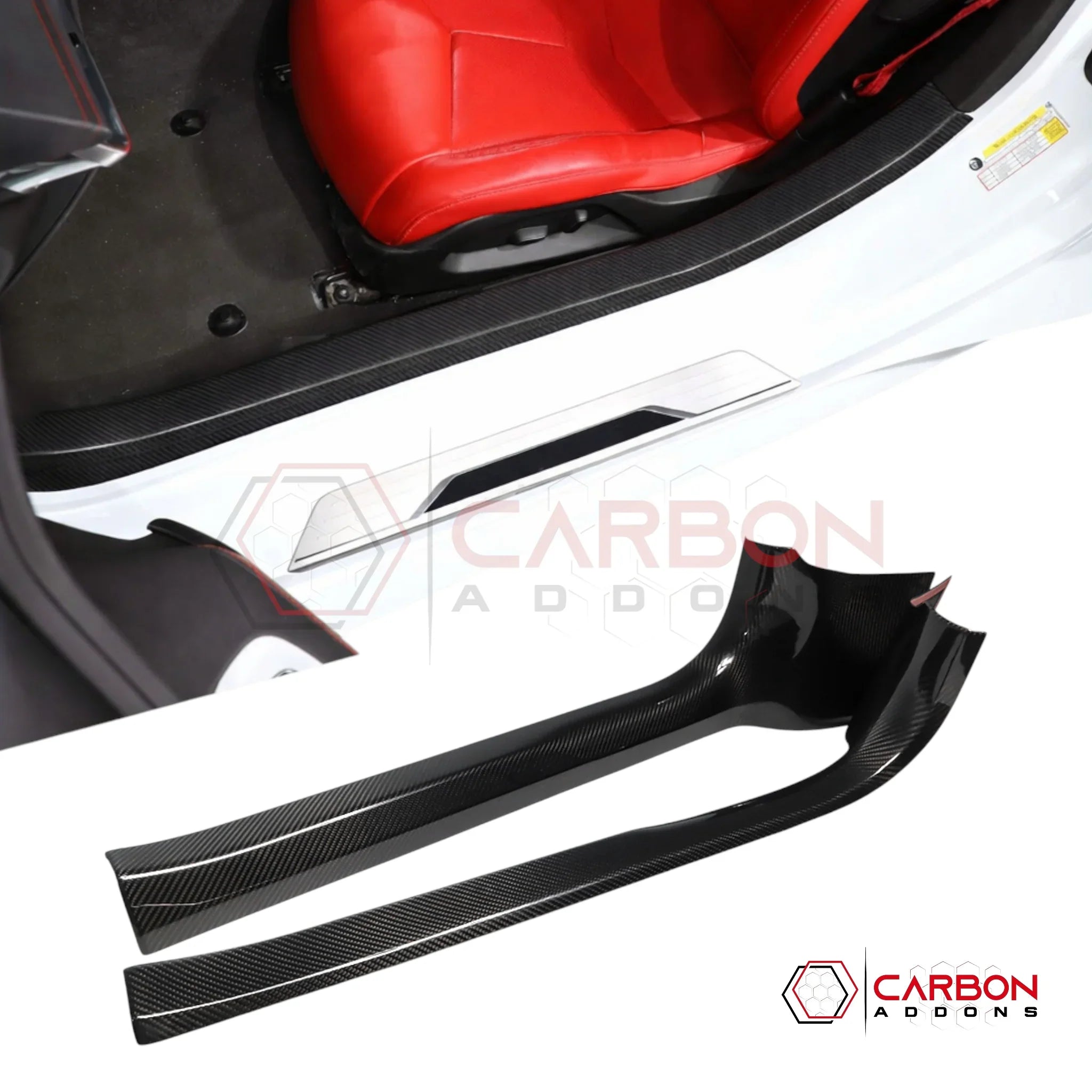 C8 Corvette Real Carbon Fiber Inner Door Sill Panel Covers | Interior Overlay (2020–2026)