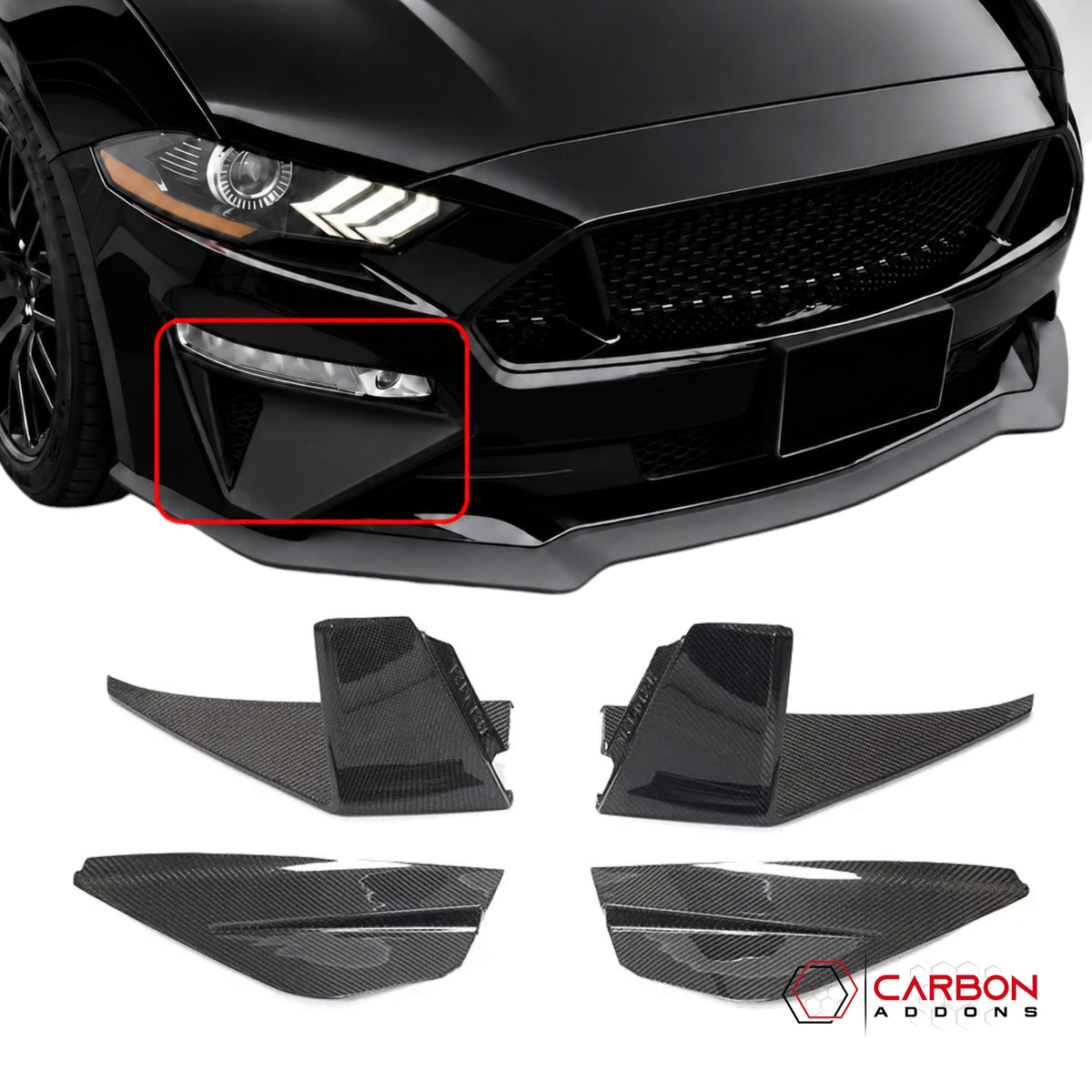 Carbon Fiber Fog Light Air Intake Vent Covers for 2018–2023 Ford Mustang GT