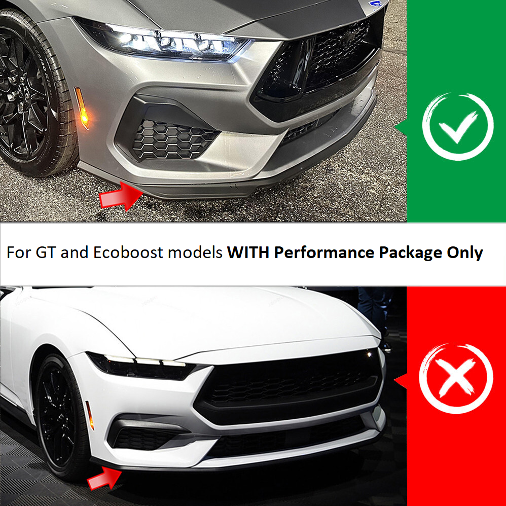 2024+ Mustang GT Ecoboost Front Bumper Lip Splitter Extensions | 3pcs ABS
