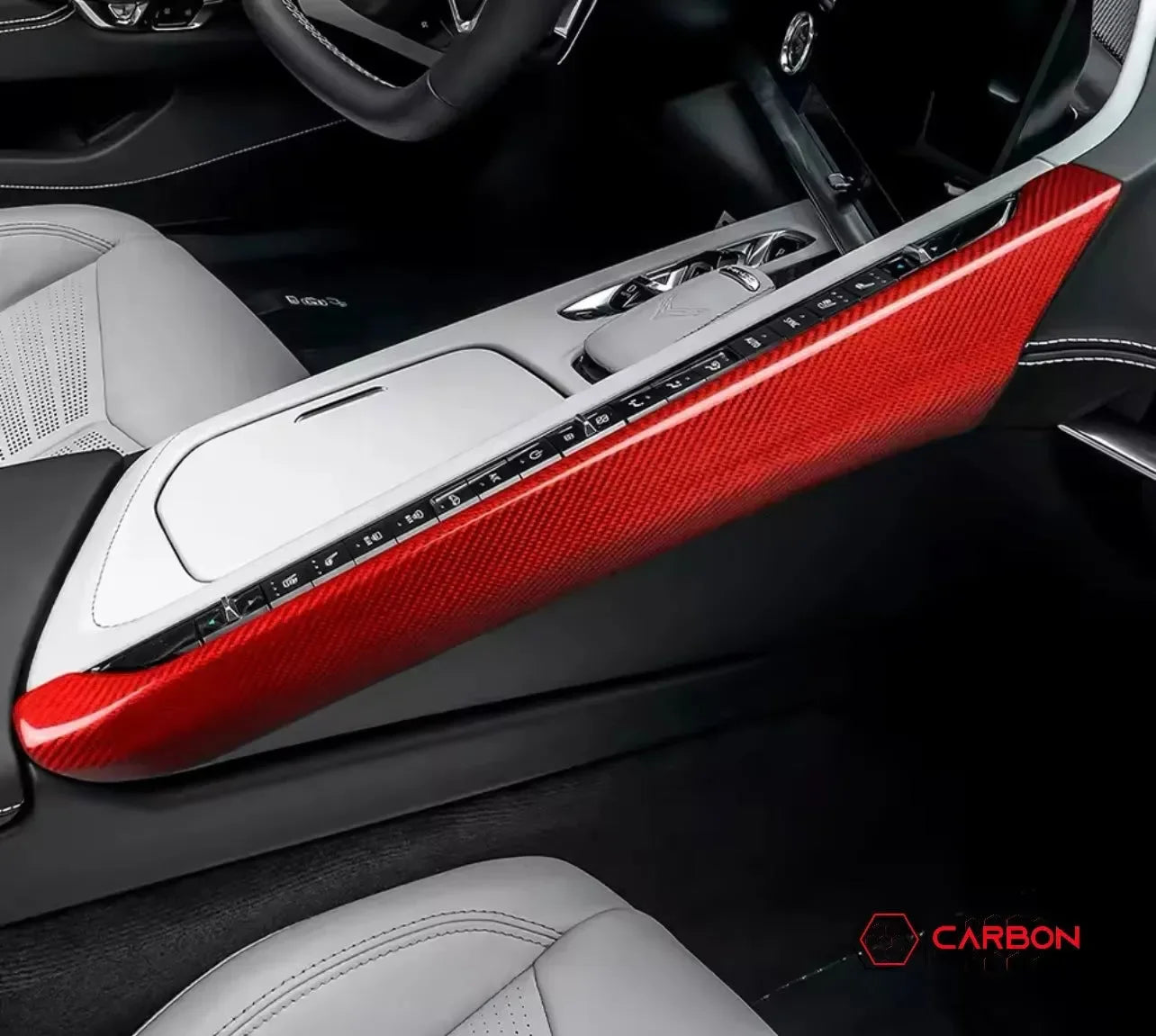 Ynei ABS Carbon Fiber Look Center Console Trim Cover For Corvette C8 2020-2024 - Black, Self-Adhesive