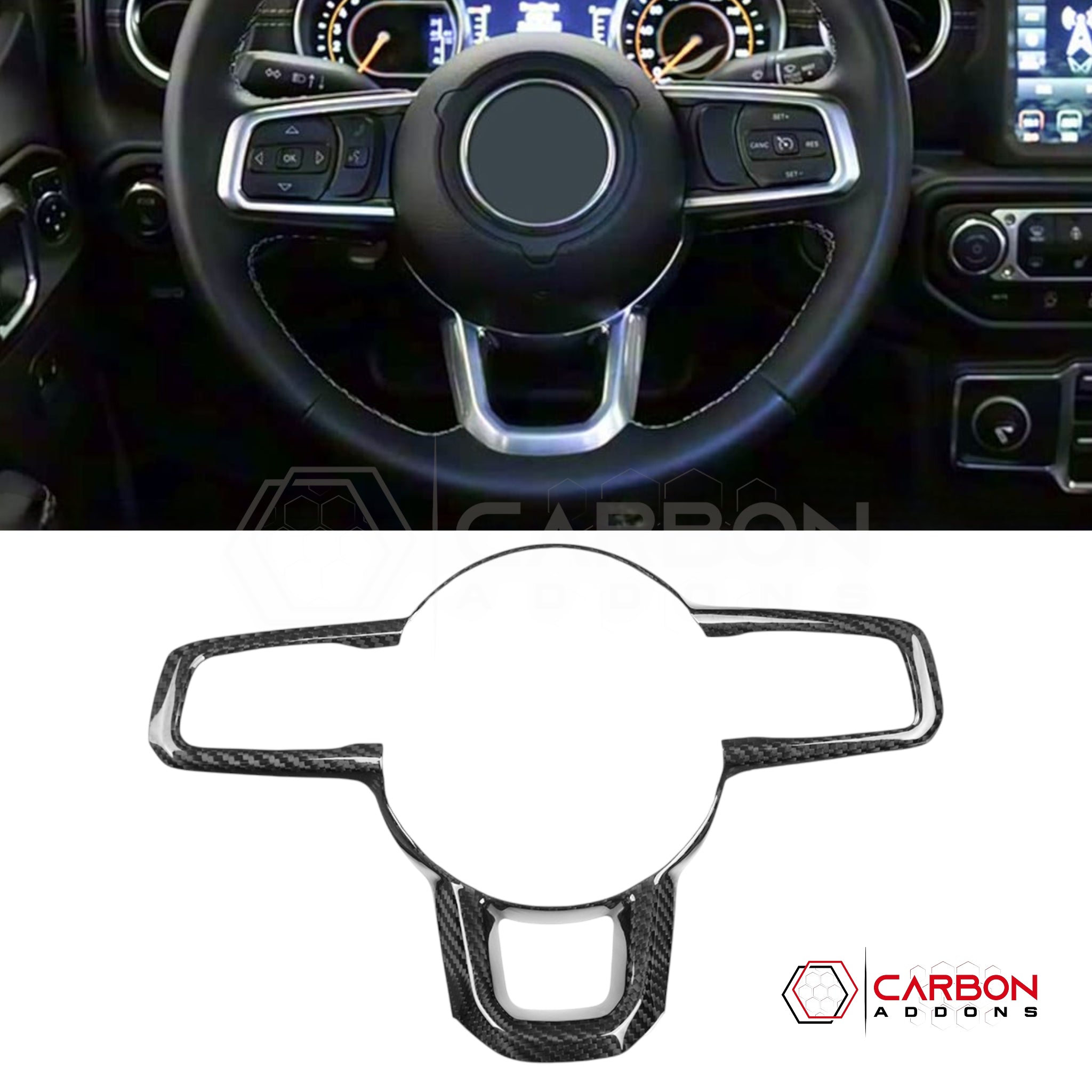 Jeep Gladiator Steering Wheel Trim Cover – Real Dry Carbon Fiber (Glossy or Matte) 2020–Current