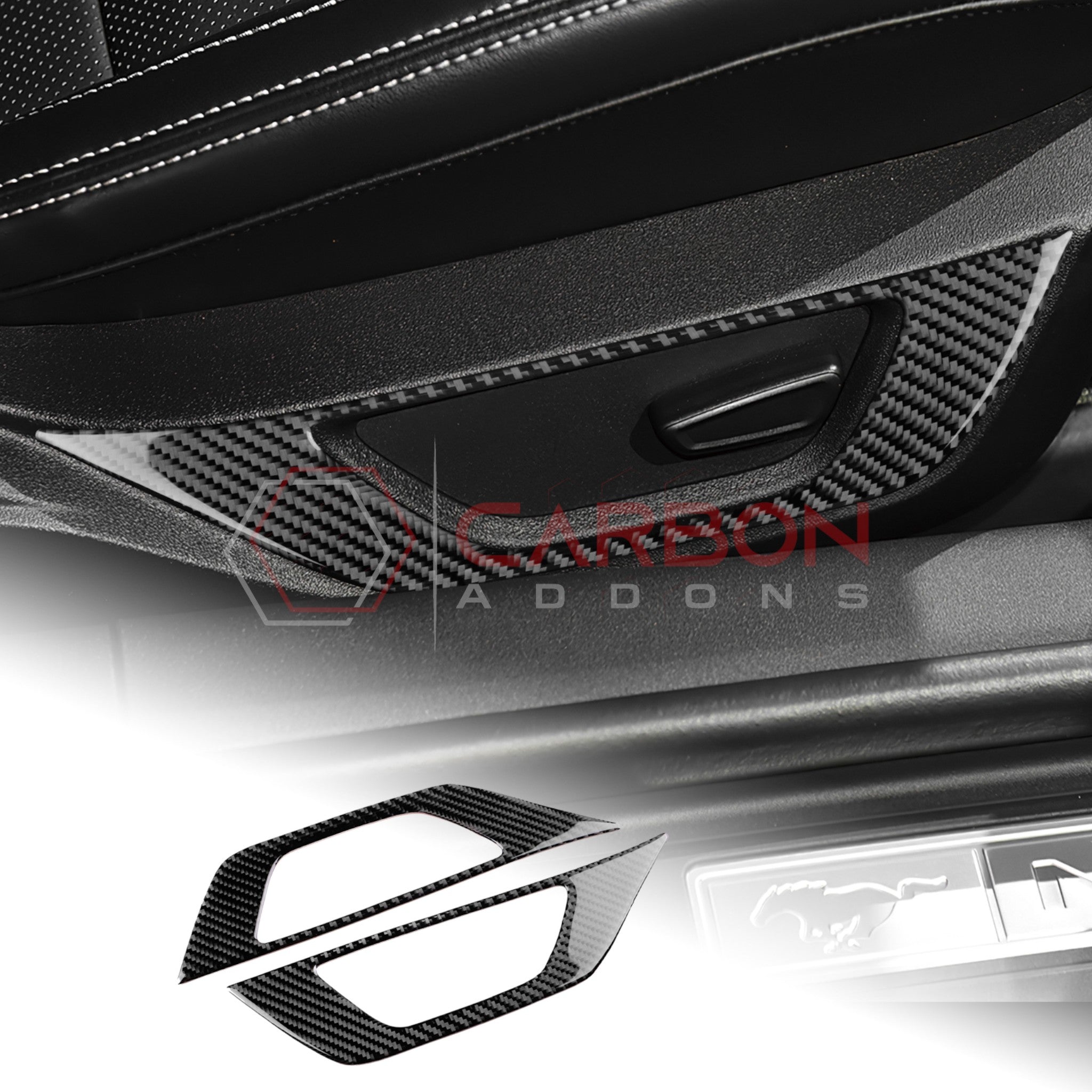 2024+ S650 Ford Mustang Real Carbon Fiber Seat Control Outer Trim Overlay