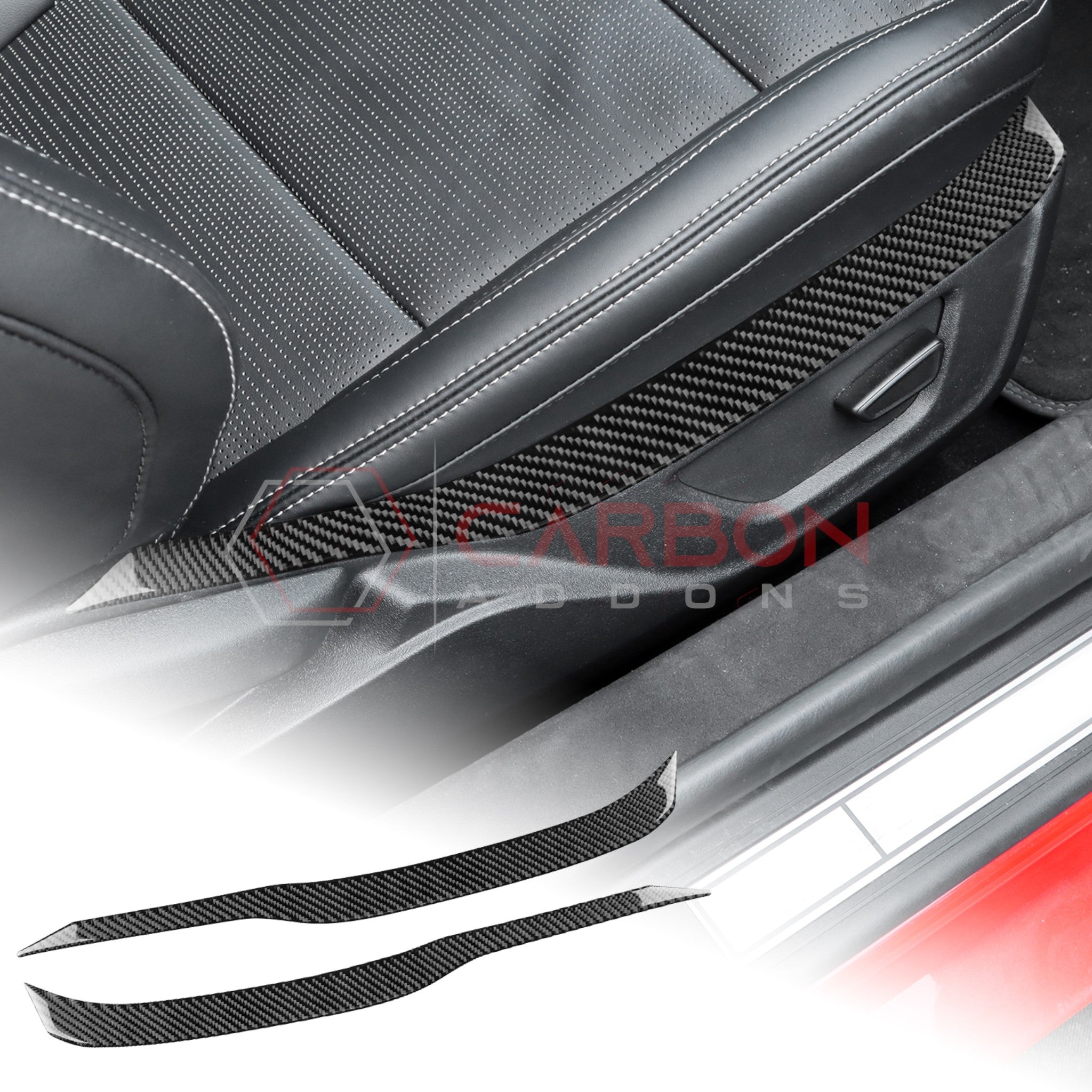 2024+ S650 Ford Mustang Real Carbon Fiber Seat Control Upper Trim Overlay