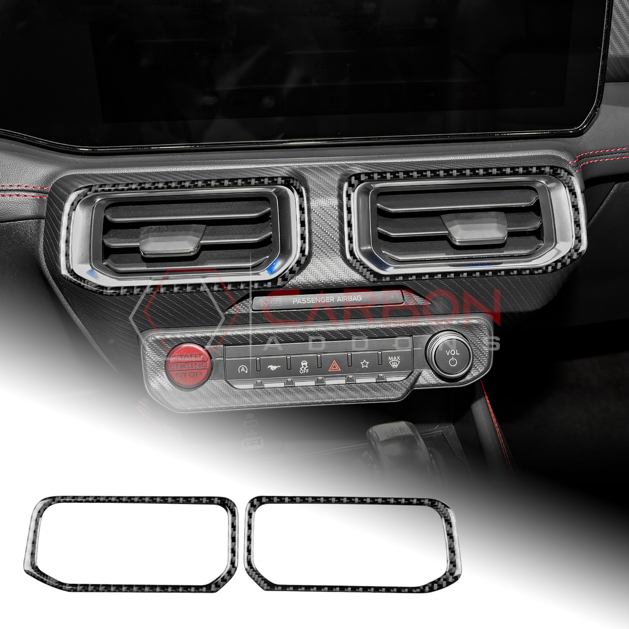 2024+ S650 Ford Mustang Real Carbon Fiber Center AC Vent Frame Overlay