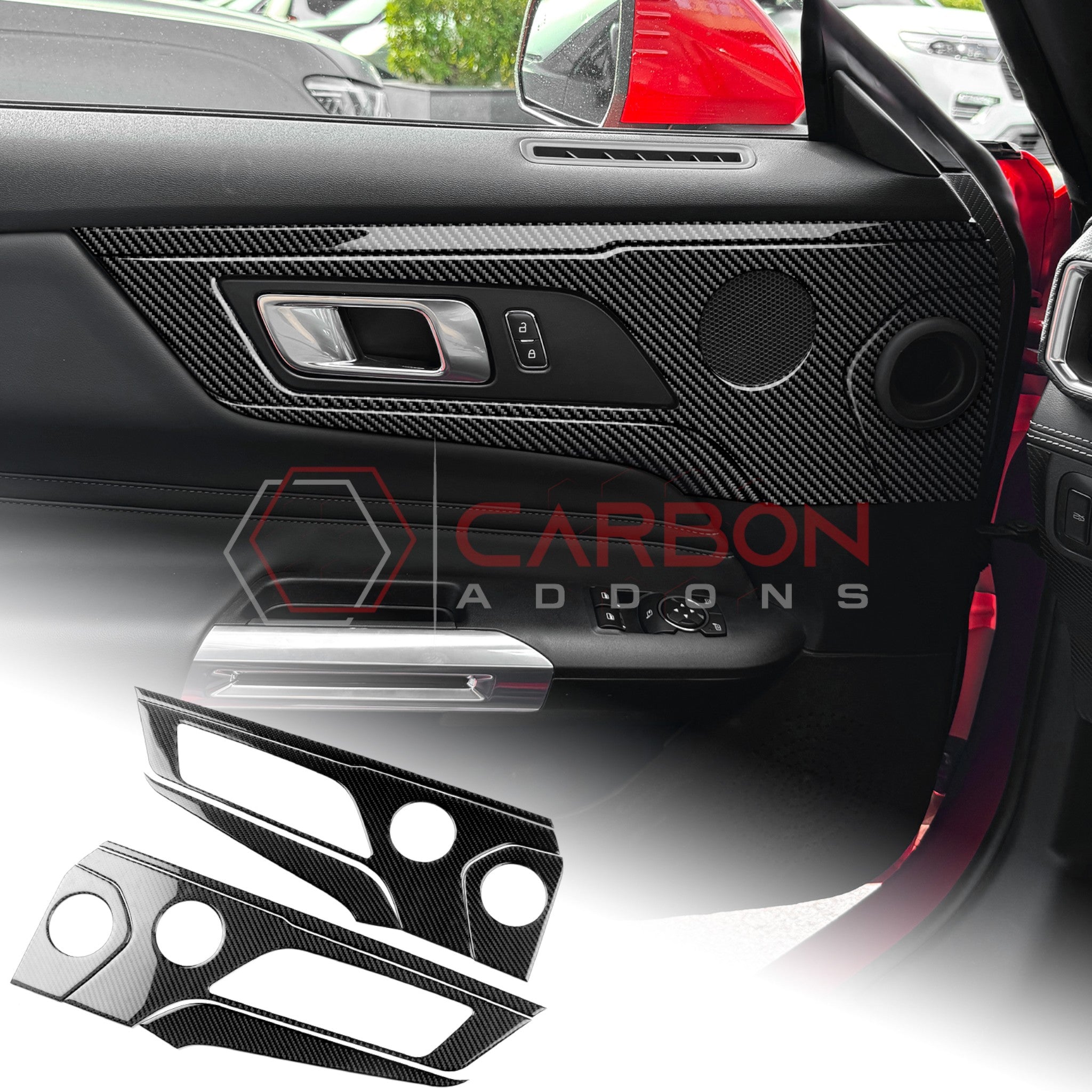 2024+ S650 Ford Mustang Real Carbon Fiber Door Handle/Speaker Panel Trim Overlay