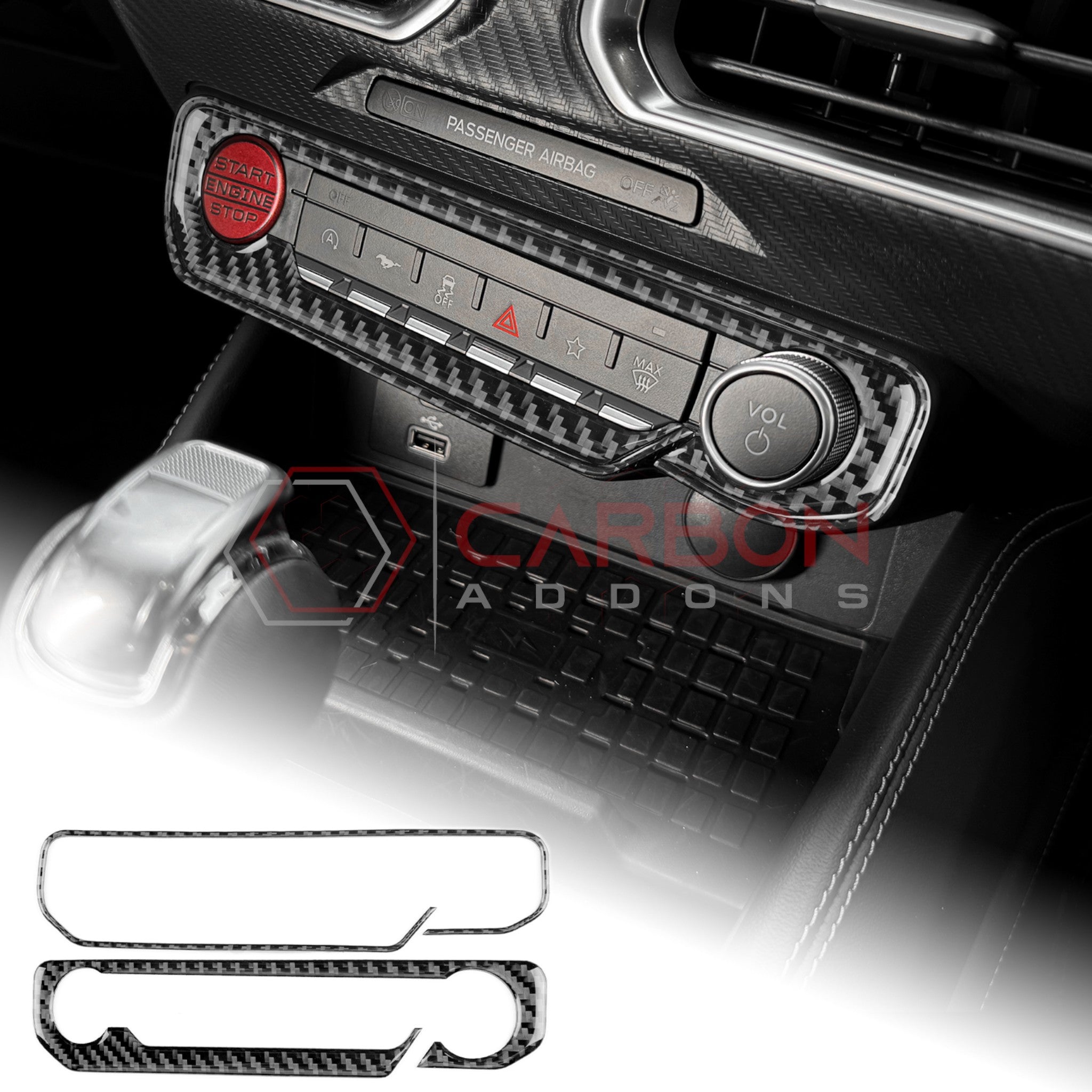 2024+ S650 Ford Mustang Real Carbon Fiber Start and Control Button Trim Overlay