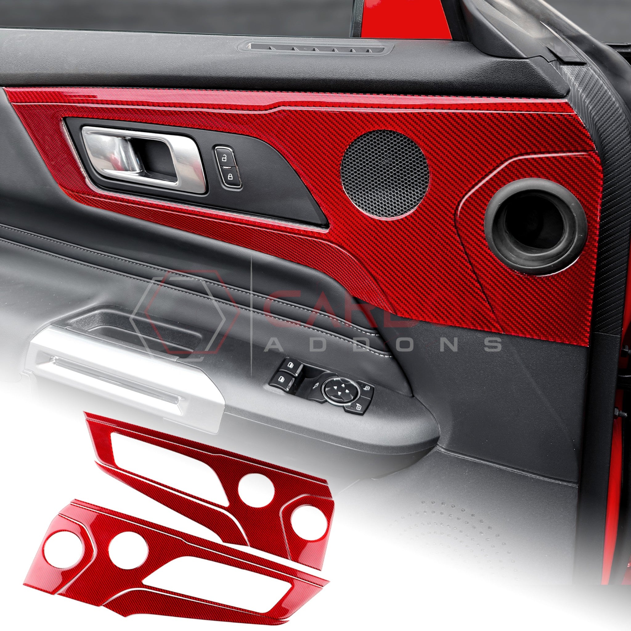 2024+ S650 Ford Mustang Real Carbon Fiber Door Handle/Speaker Panel Trim Overlay