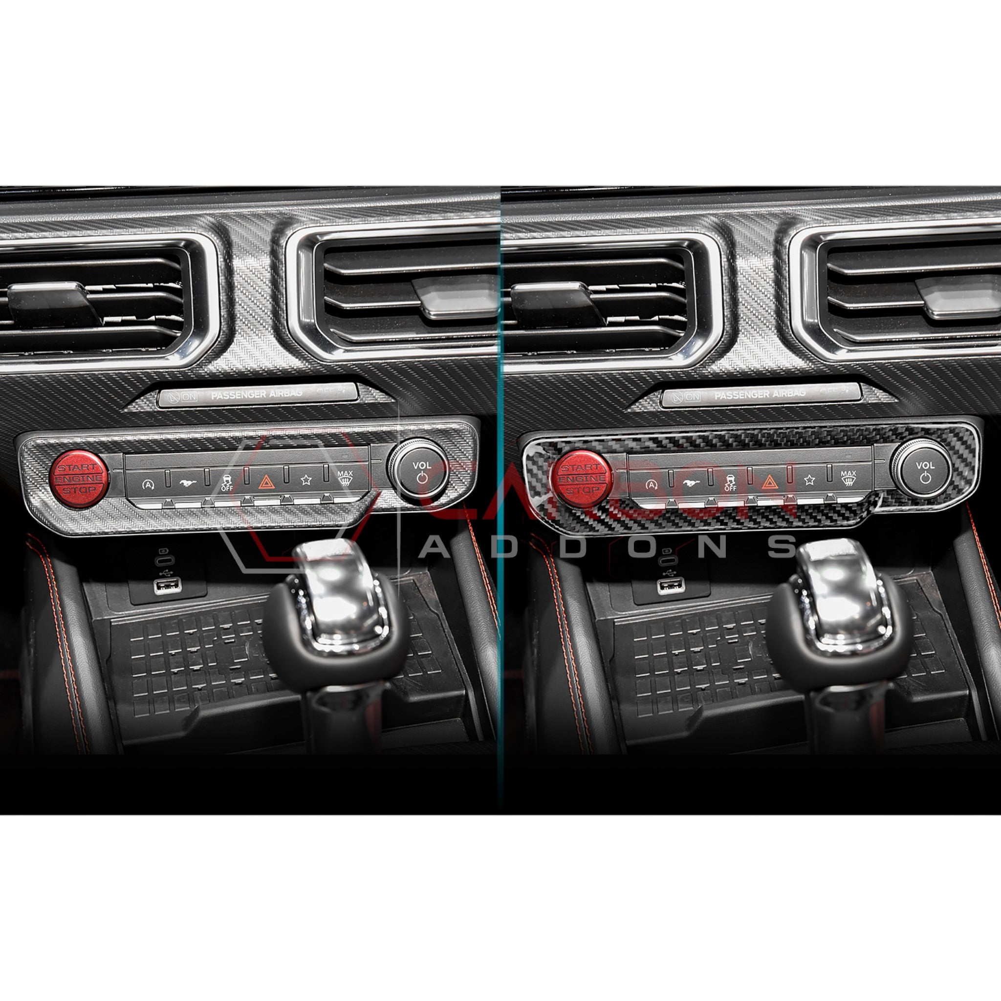 2024+ S650 Ford Mustang Hard Carbon Fiber Radio Dash Button Control Trim Cover