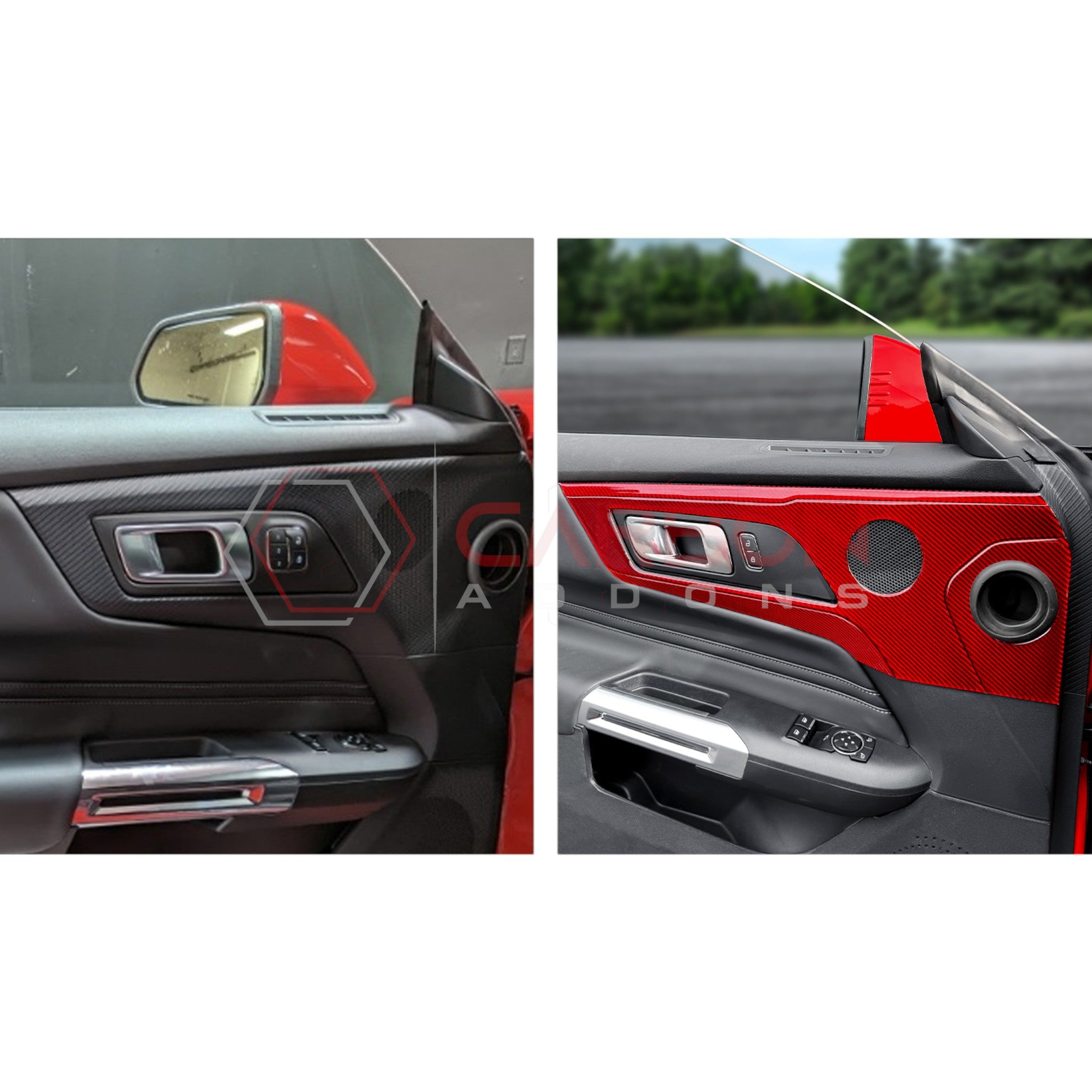 2024+ S650 Ford Mustang Real Carbon Fiber Door Handle/Speaker Panel Trim Overlay