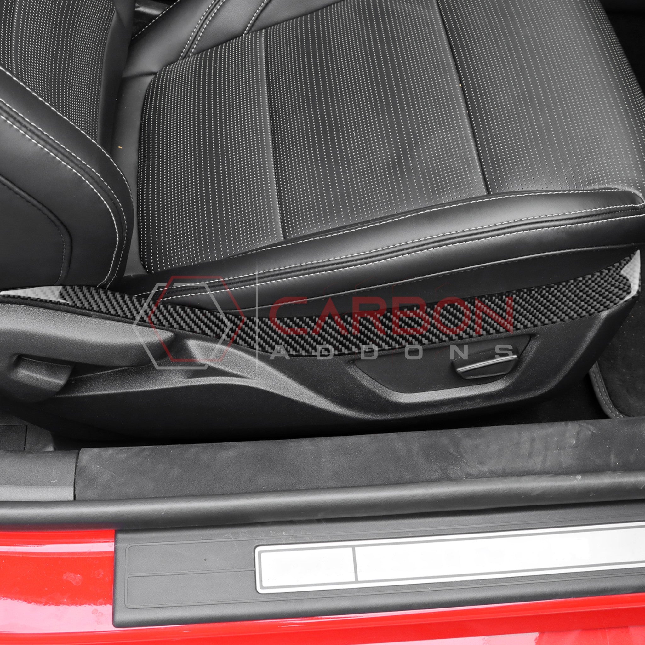 2024+ S650 Ford Mustang Real Carbon Fiber Seat Control Upper Trim Overlay