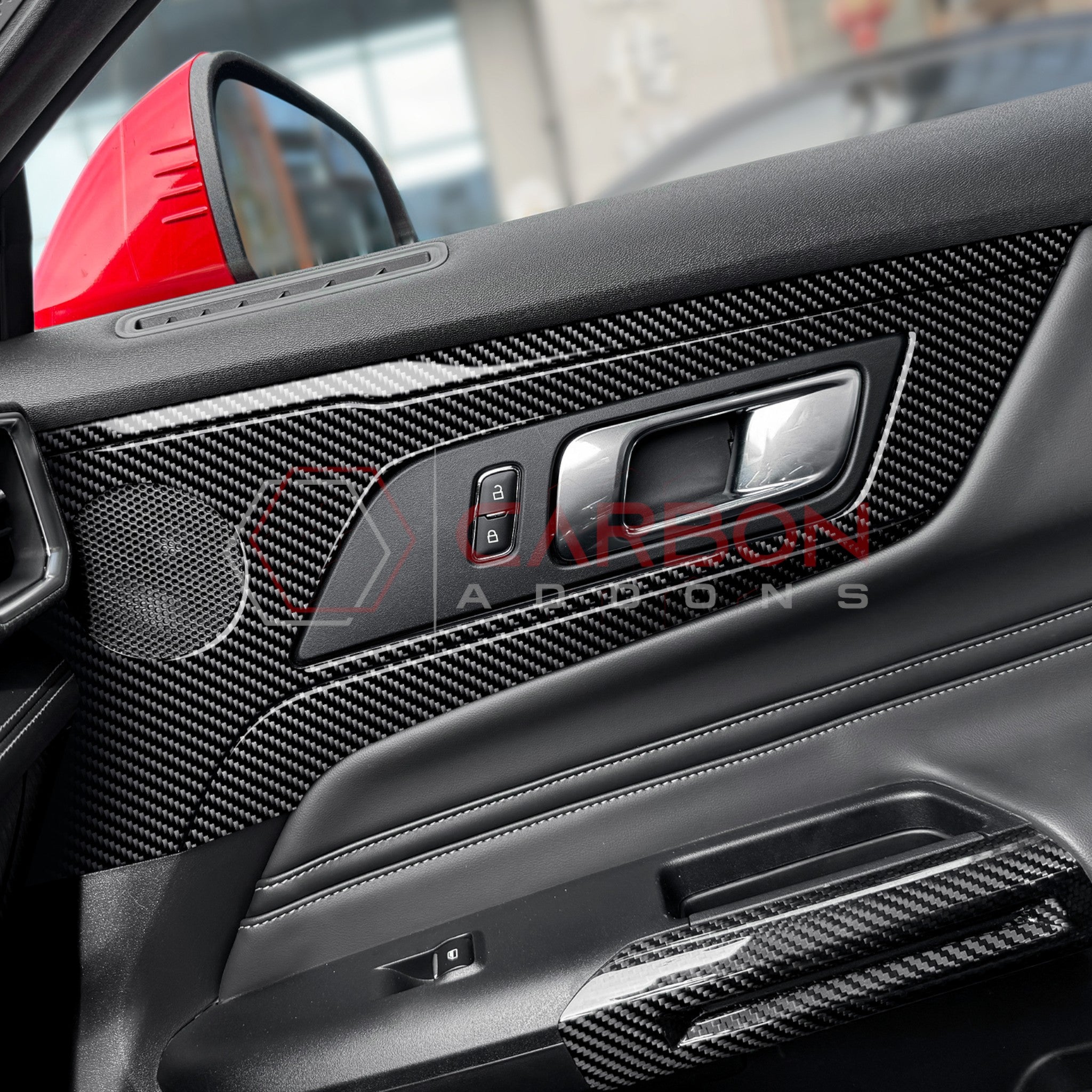 2024+ S650 Ford Mustang Real Carbon Fiber Door Handle/Speaker Panel Trim Overlay