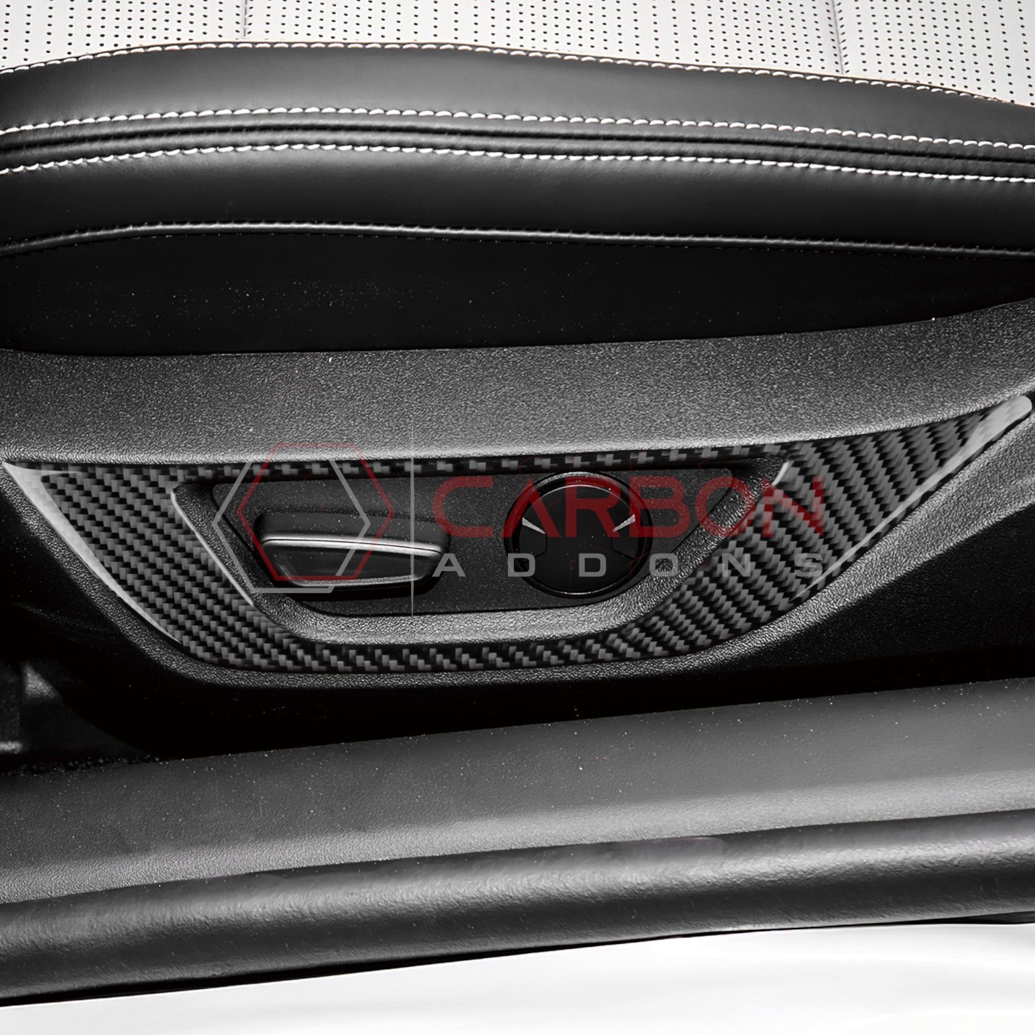 2024+ S650 Ford Mustang Real Carbon Fiber Seat Control Outer Trim Overlay