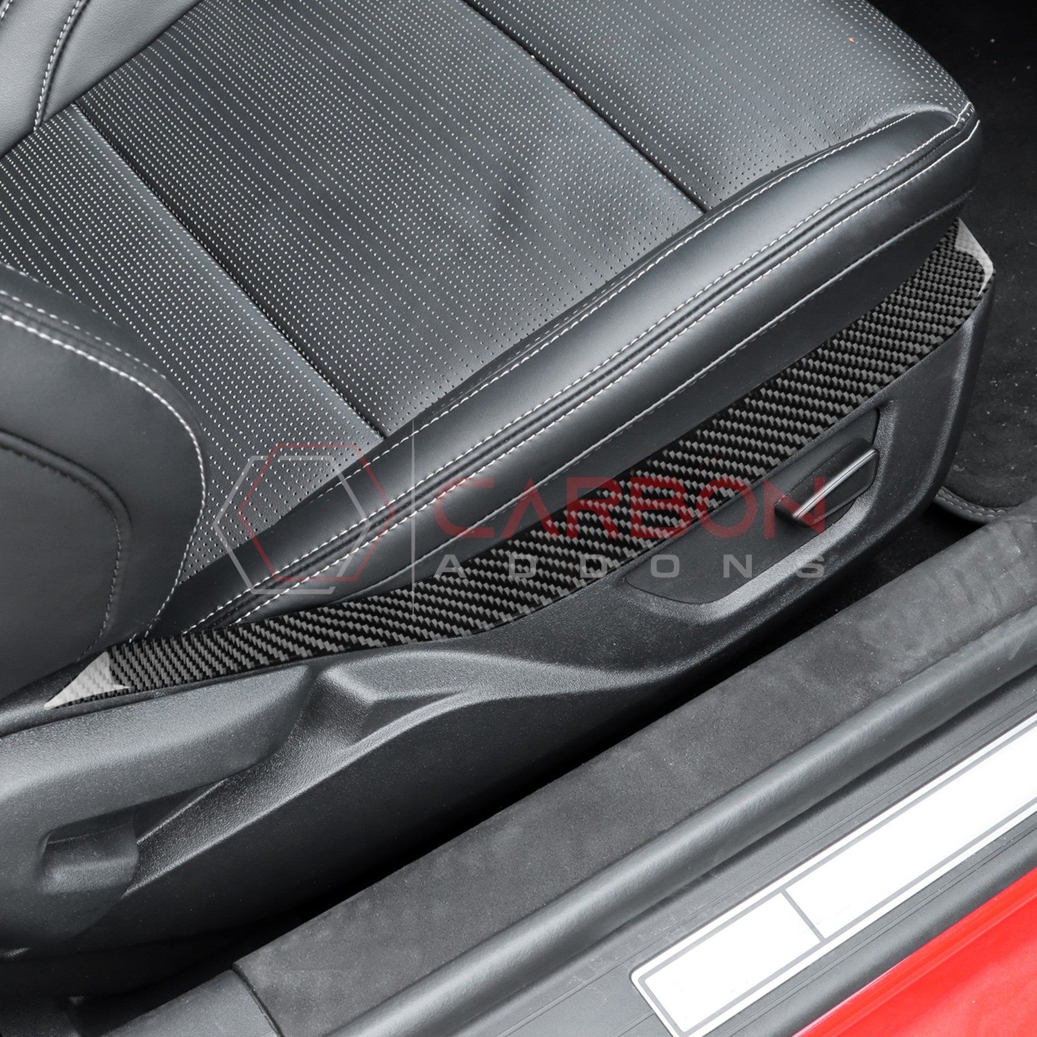 2024+ S650 Ford Mustang Real Carbon Fiber Seat Control Upper Trim Overlay