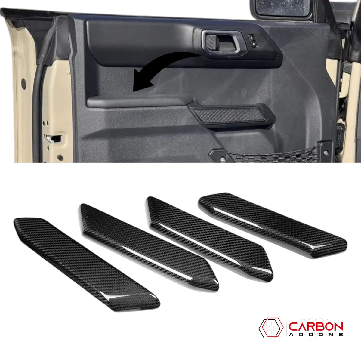 Real Carbon Fiber Interior Door Armrest Trim Covers For 2021+ Ford Bronco