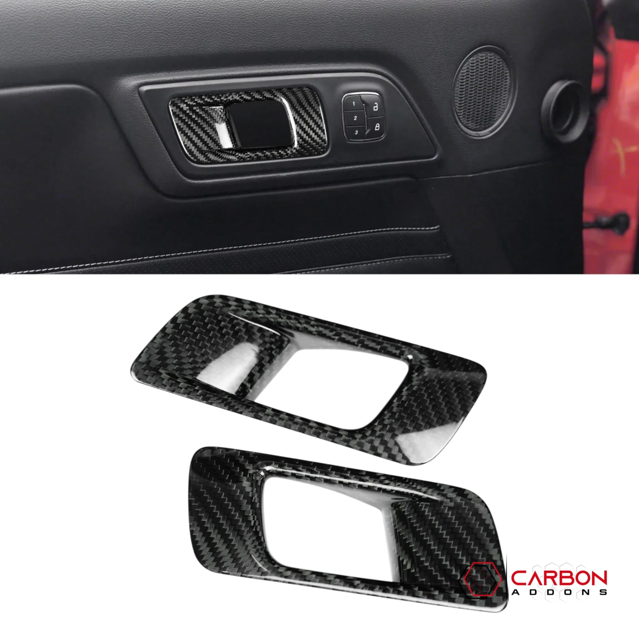 Real Carbon Fiber Interior Door Handle Chrome Delete Covers for 2015-2023 Ford Mustang