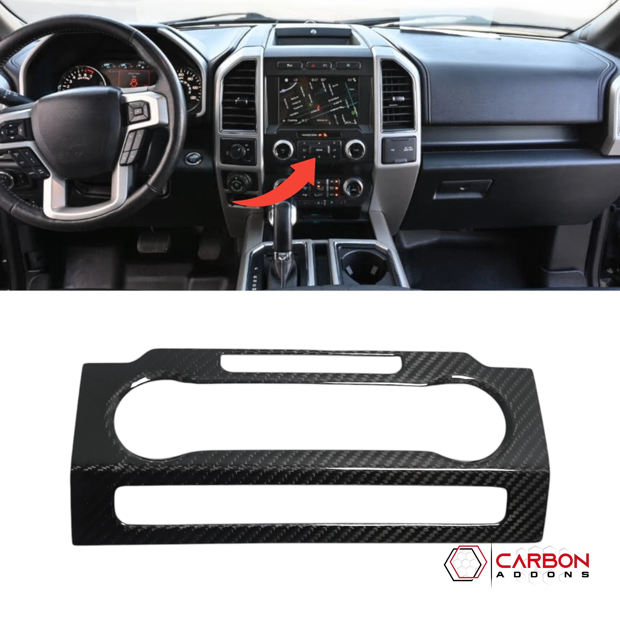 Real Carbon Fiber Radio Control Button Trim Cover for Ford F-150 2015-2020