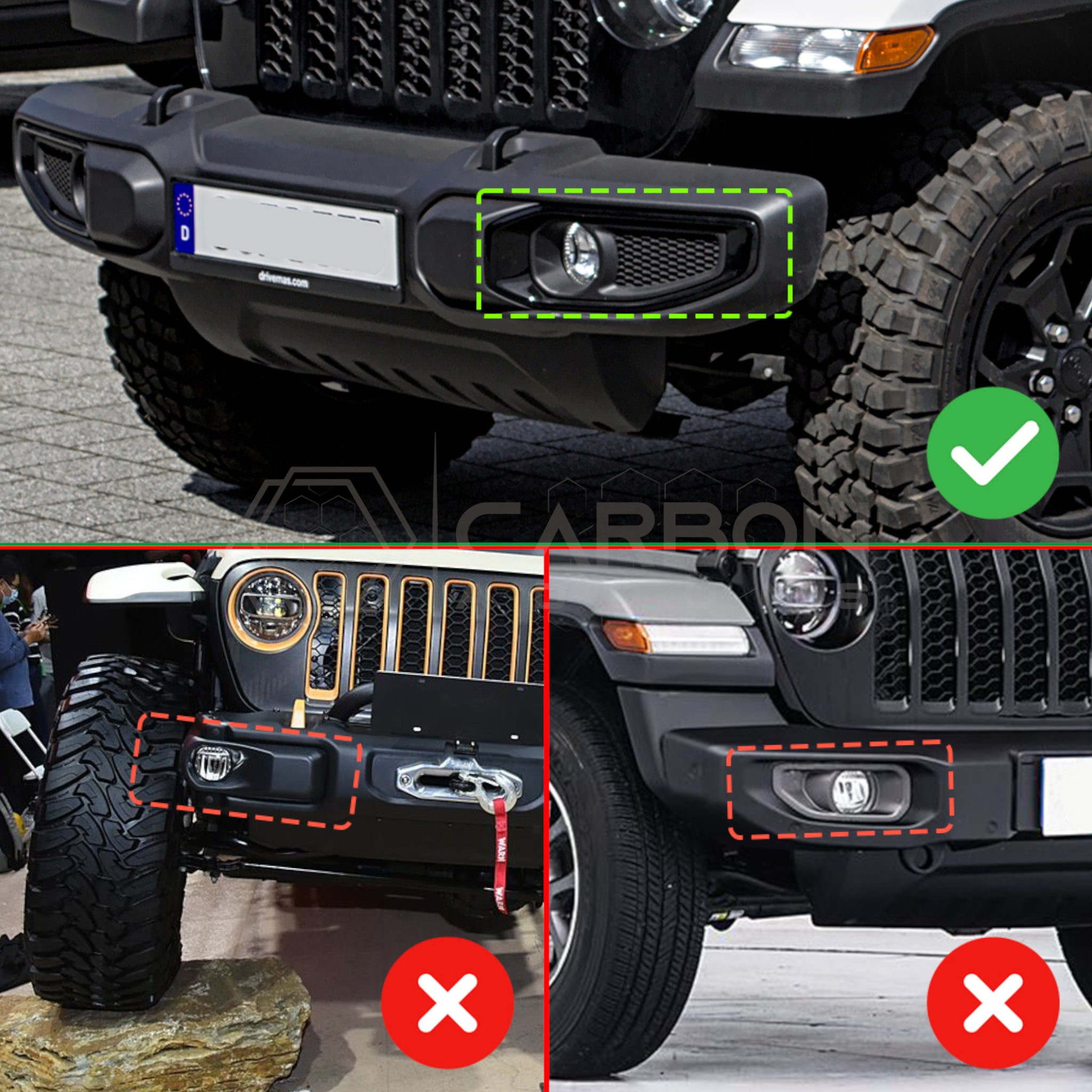 Jeep Gladiator Front Fog Light Frame Trim Cover – Real Dry Carbon Fiber (Glossy or Matte) 2020–Current