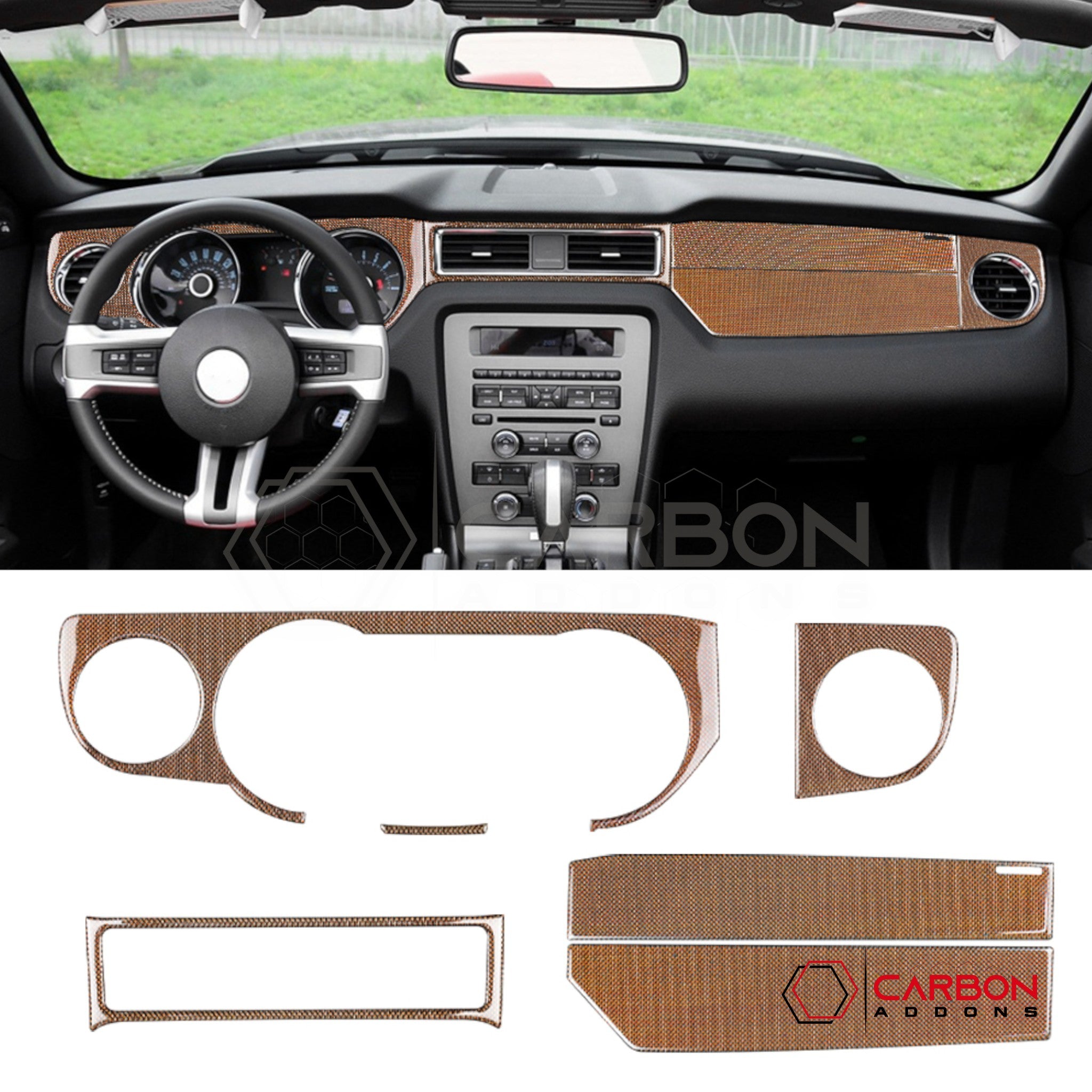Mustang 2010-2014 Reflective Carbon Fiber Full Dashboard Trim Overlay