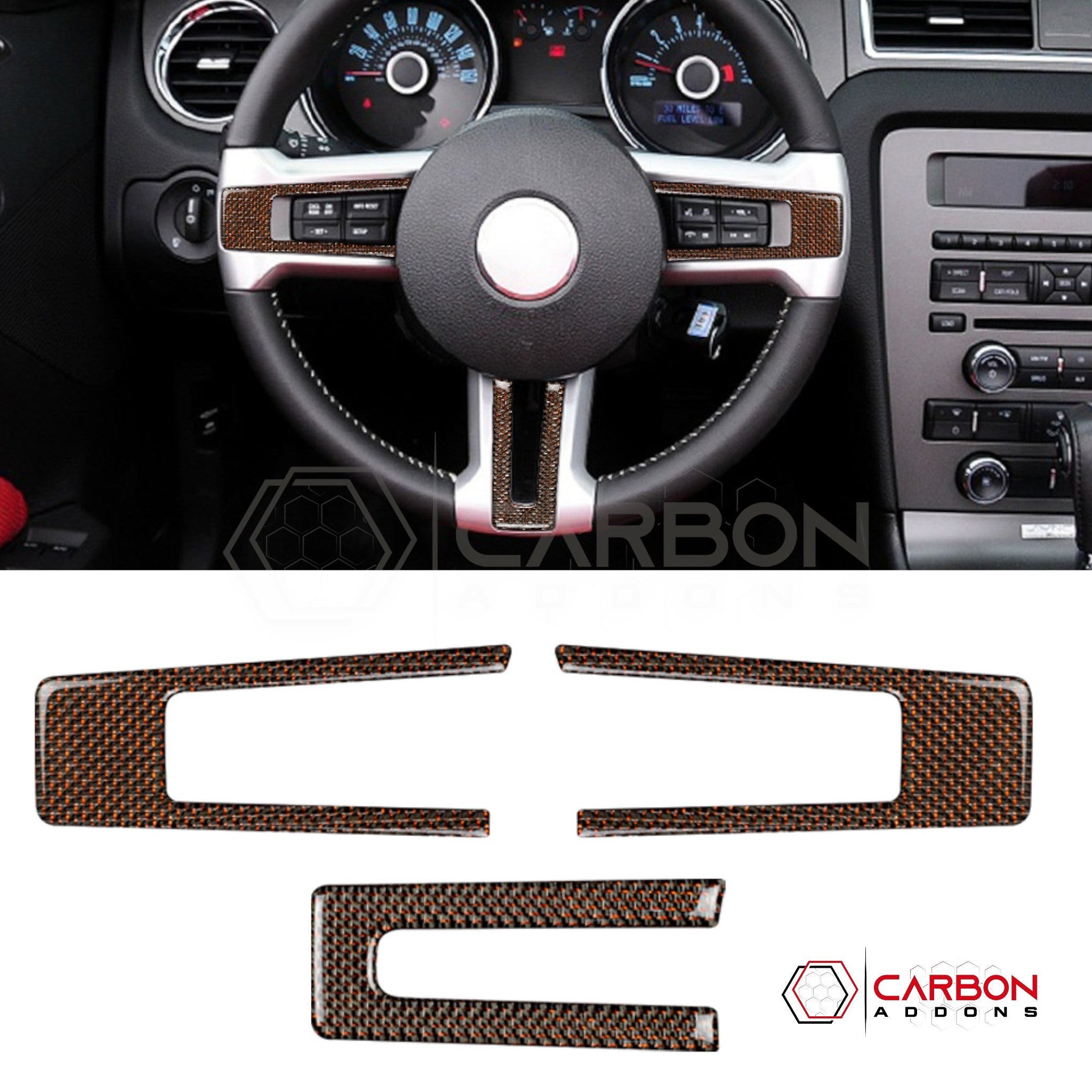 Mustang 2010-2014 Reflective Carbon Fiber Steering Wheel Trim Overlay