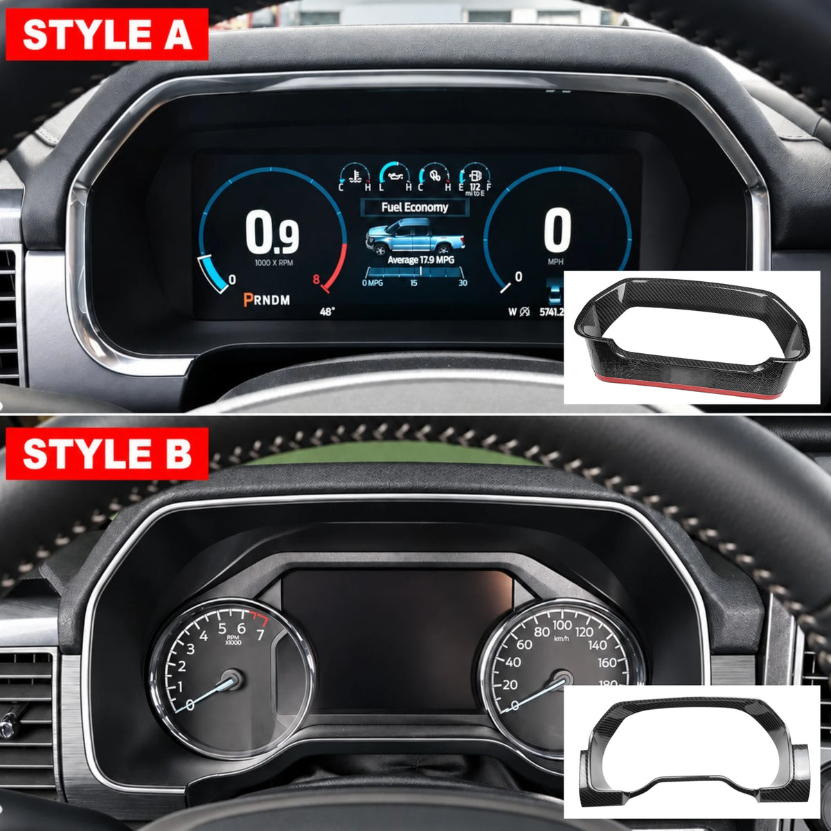 Real Carbon Fiber Gauge Cluster Trim Cover for 2021-2023 Ford F-150