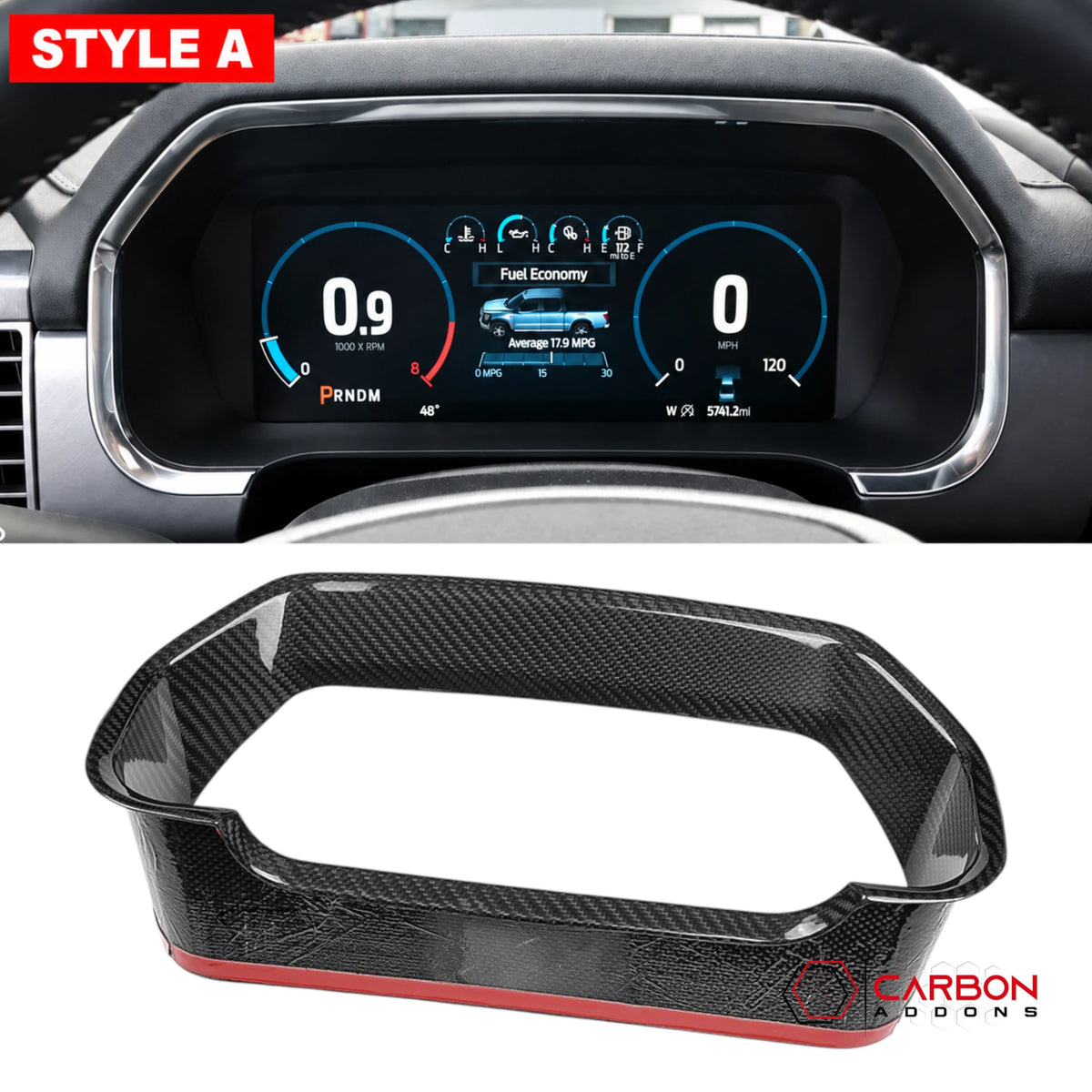 Real Carbon Fiber Gauge Cluster Trim Cover for 2021-2023 Ford F-150
