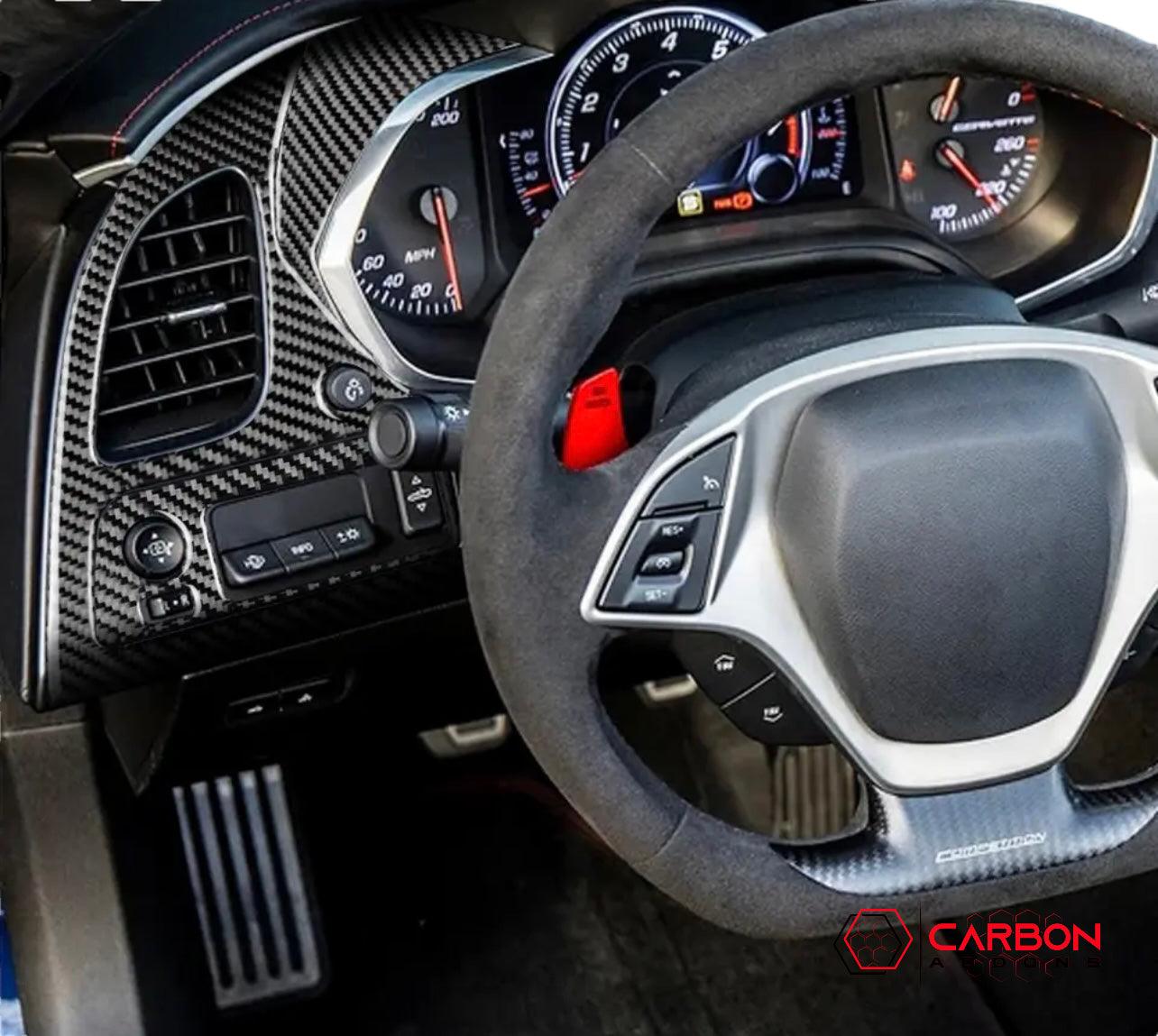 C7 Corvette 2014-2019 Driver Side Dashboard Carbon Fiber Overlay - carbonaddons Carbon Fiber Parts, Accessories, Upgrades, Mods