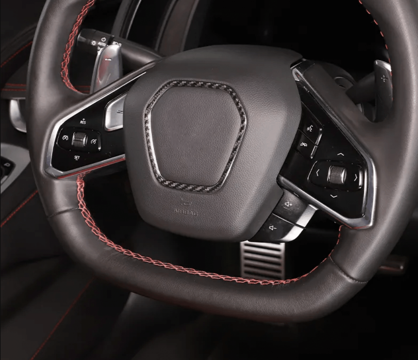 C8 2020+ Corvette Carbon Fiber Steering Wheel Airbag Chrome Trim Delete Cover - carbonaddons Carbon Fiber Parts, Accessories, Upgrades, Mods