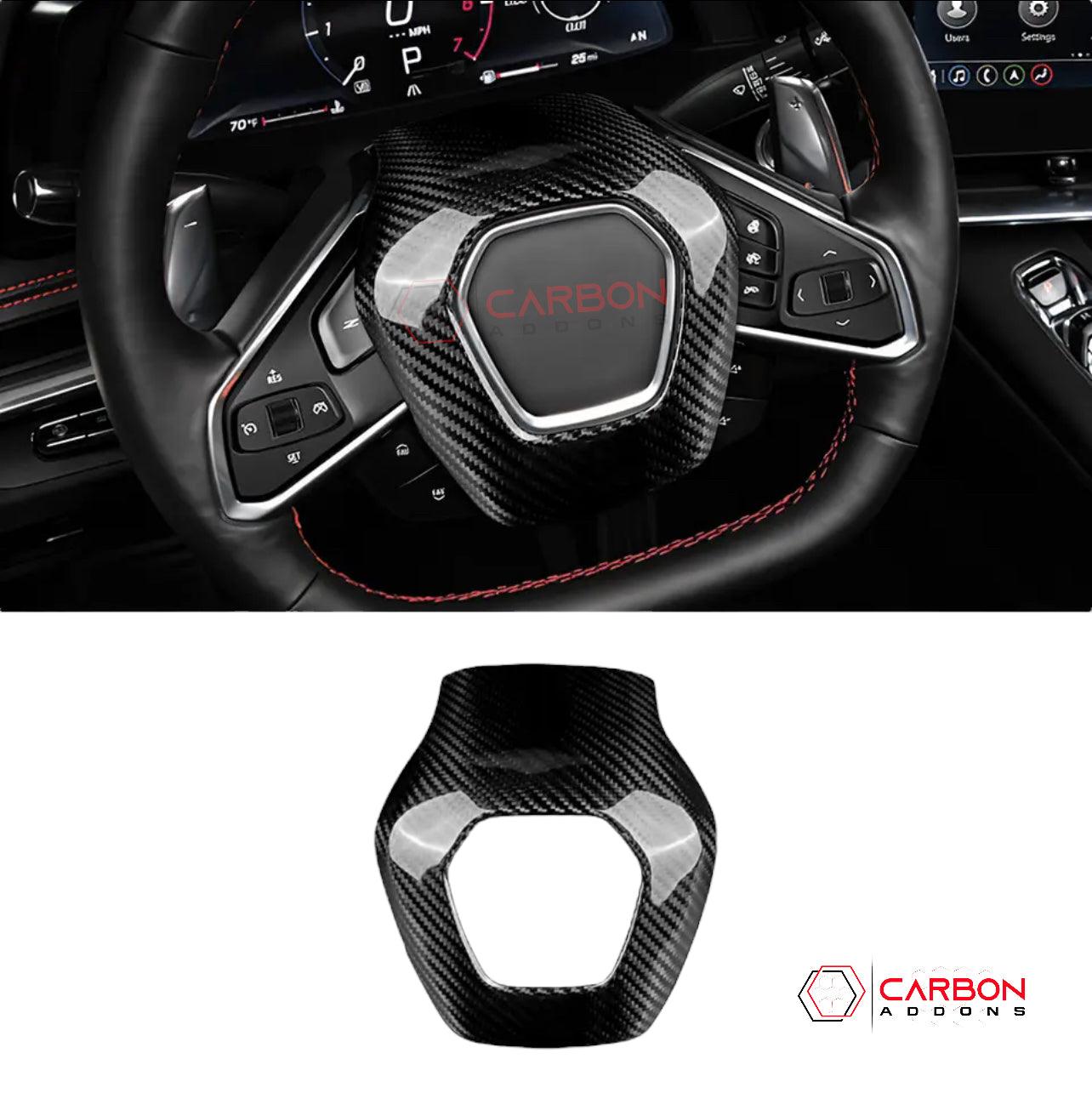 C8 2020+ Corvette Steering Wheel Carbon Fiber Airbag Cover - carbonaddons Carbon Fiber Parts, Accessories, Upgrades, Mods