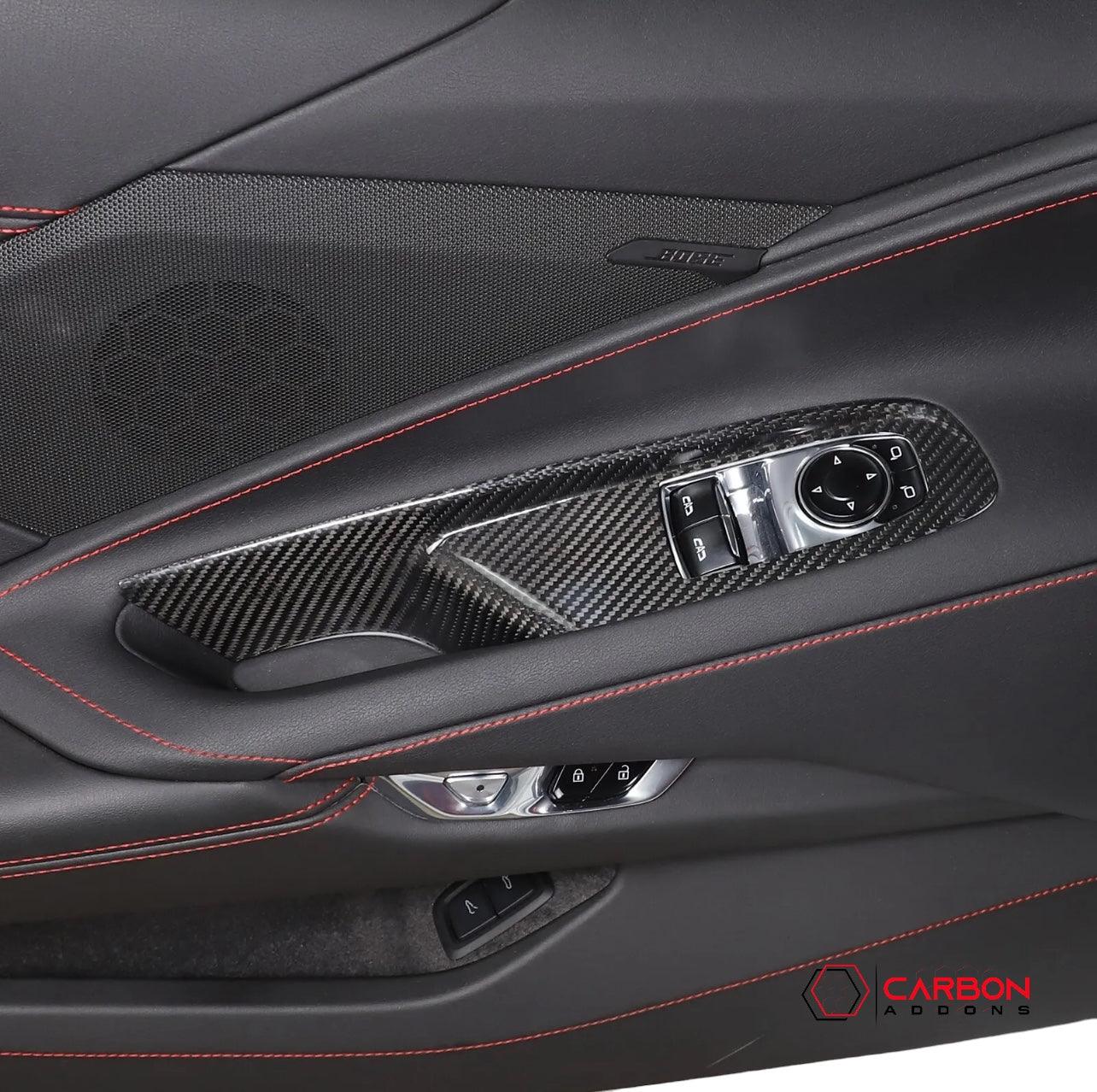 C8 Corvette 2020+ Real Carbon Fiber Window Switch Trim Cover - carbonaddons Carbon Fiber Parts, Accessories, Upgrades, Mods