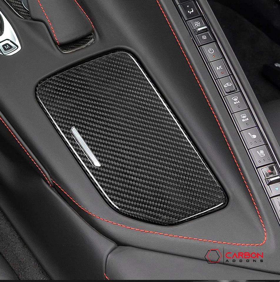 C8 Corvette Carbon Fiber Center Console Cup Holder Lid Cover - carbonaddons Carbon Fiber Parts, Accessories, Upgrades, Mods