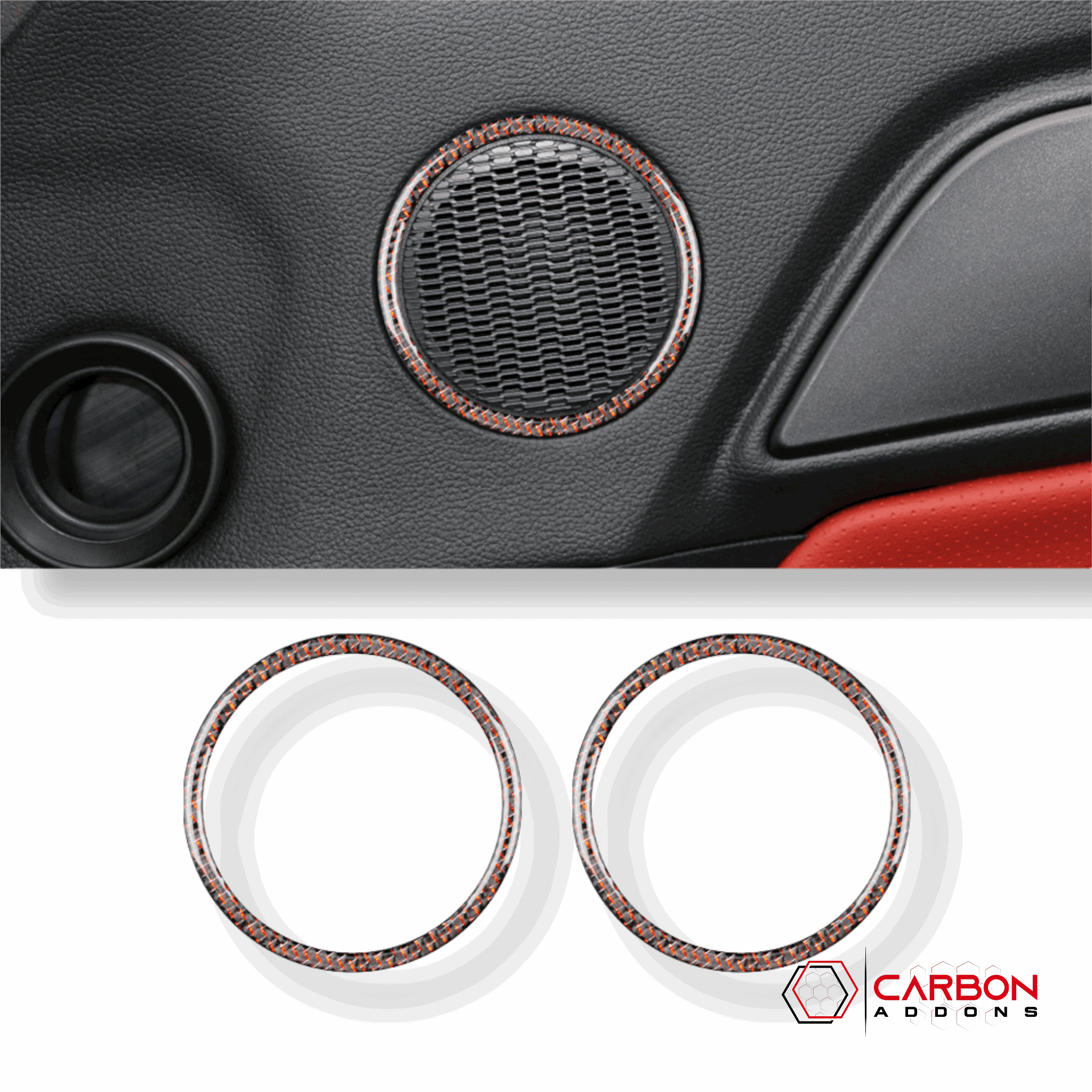 Carbon Fiber Door Speaker Trim Overlay for Ford Mustang 2015-2023 - carbonaddons Carbon Fiber Parts, Accessories, Upgrades, Mods