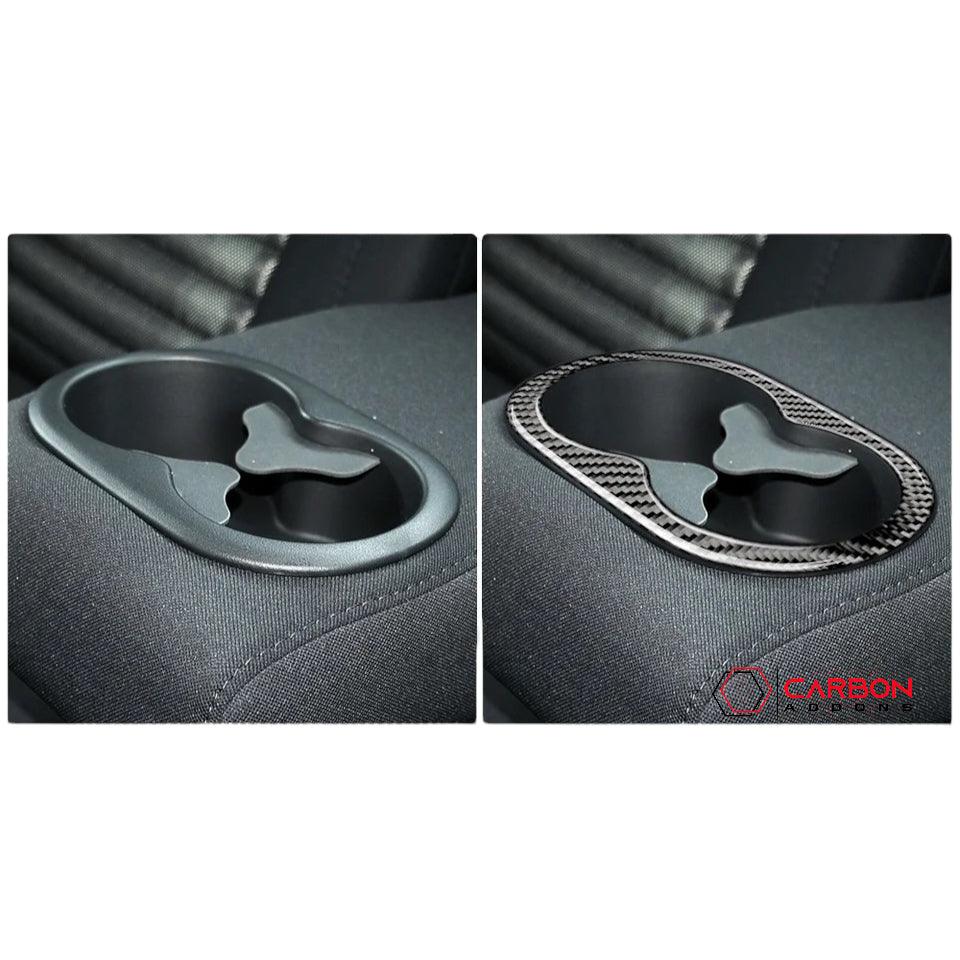 Carbon Fiber Rear Seat Cup Holder Trim Overlay for Dodge Challenger 2015-2023 - carbonaddons Carbon Fiber Parts, Accessories, Upgrades, Mods