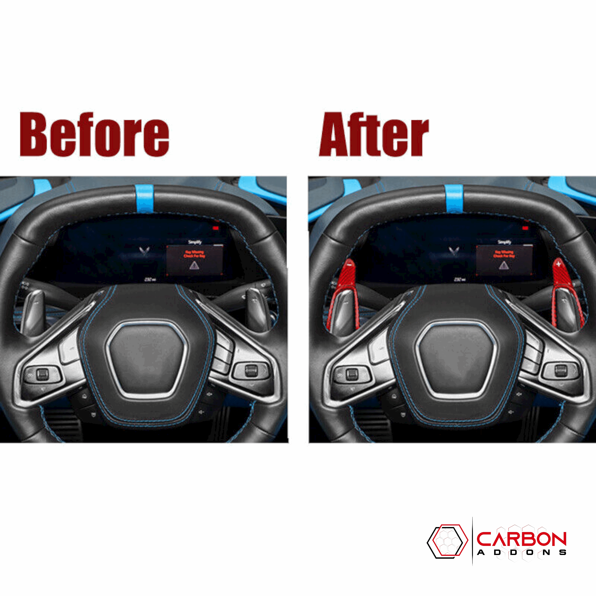 Carbon Fiber Steering Wheel Paddle Shifter Extension for Chevy C8 Corvette - carbonaddons Carbon Fiber Parts, Accessories, Upgrades, Mods