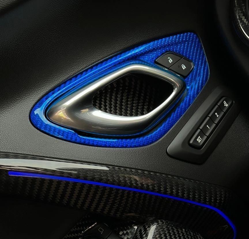 Chevy Camaro 2016-2024 Interior Door Handle Trim Carbon Fiber Cover - carbonaddons Carbon Fiber Parts, Accessories, Upgrades, Mods